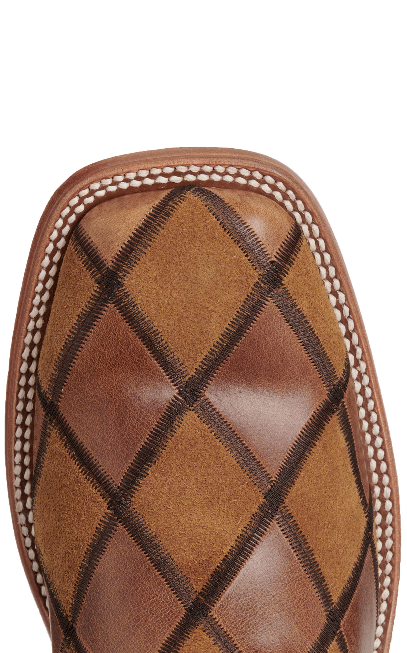 Anderson Bean Men's Horsepower Brown Suede Patchwork & Red Square Toe Cowboy Boots - Image 1