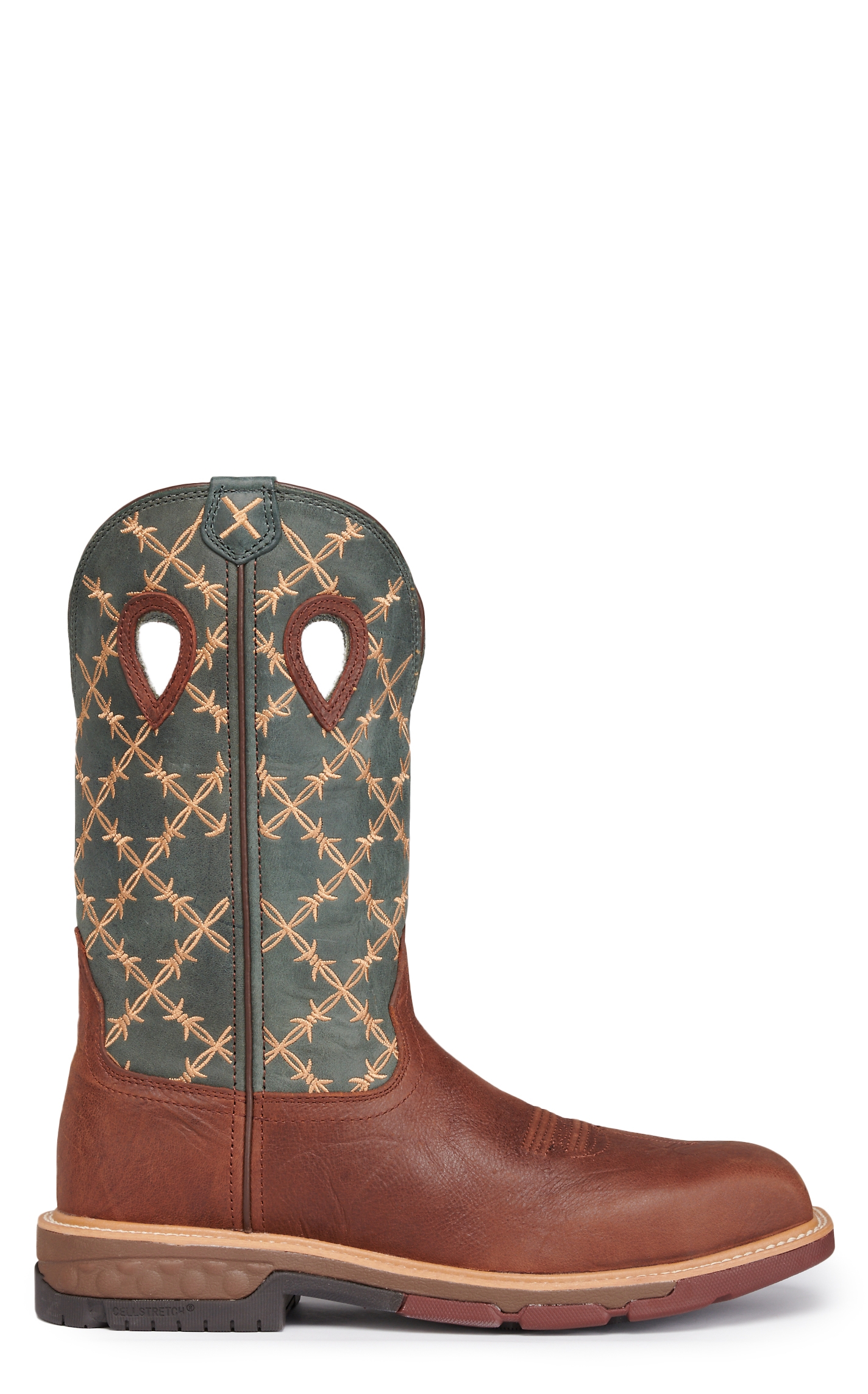 Twisted X Men's Mocha and Slate with Barbwire Embroidery CellStretch Square Nano Composite Toe Work Boot - Image 1