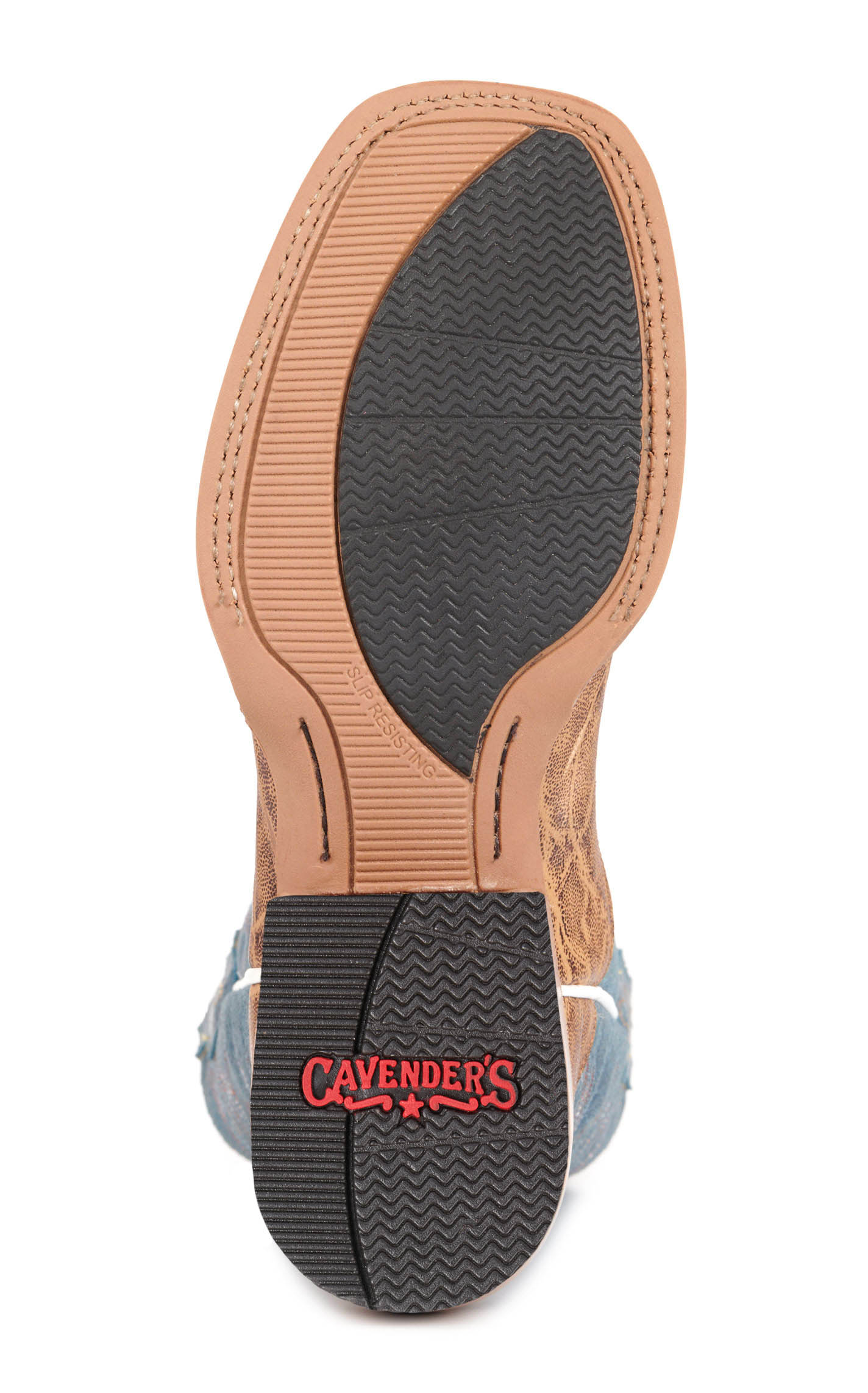 Cavender's Men's Intrepid Tan Elephant Print and Blue Wide Square Toe Cowboy Boots - Image 1
