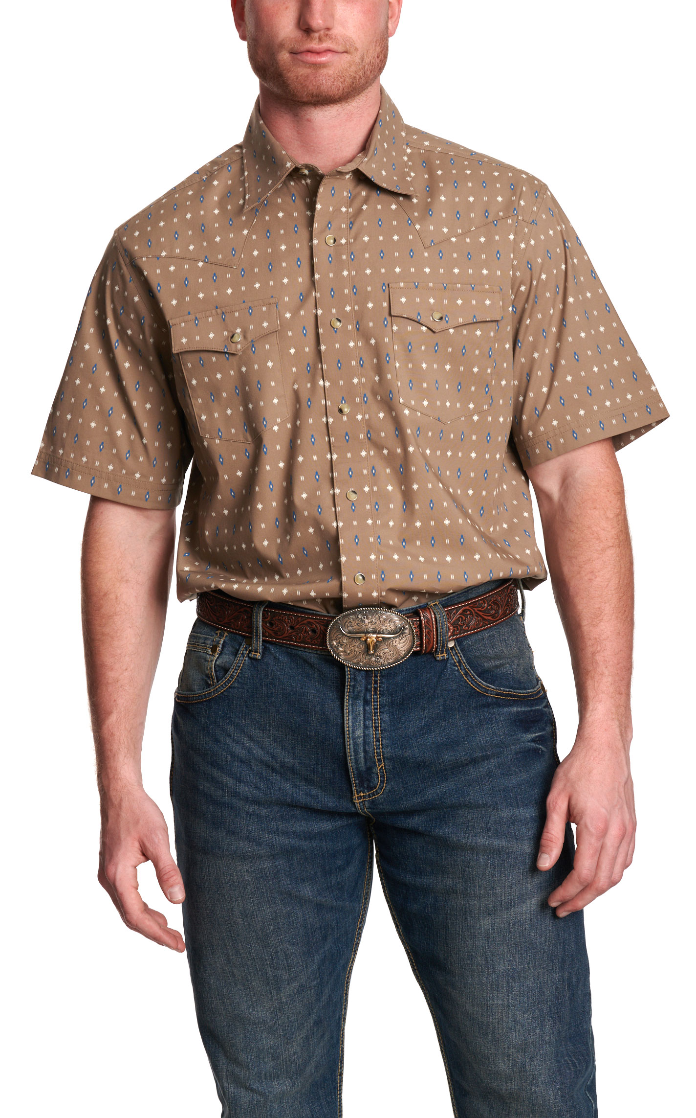 Wrangler Retro Men's Taupe Aztec Geo Print Western Shirt - Image 1