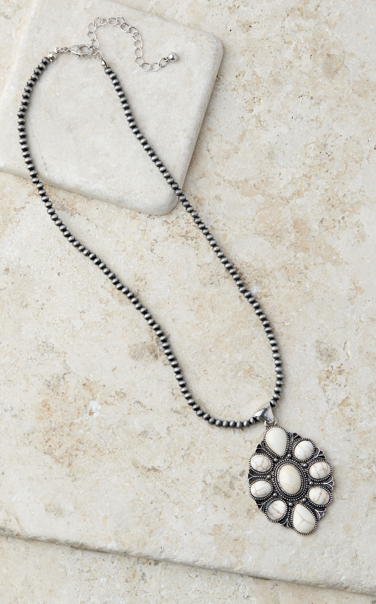 Blazin Roxx Silver and White Squash Blossom Necklace and Earring Set - Image 1