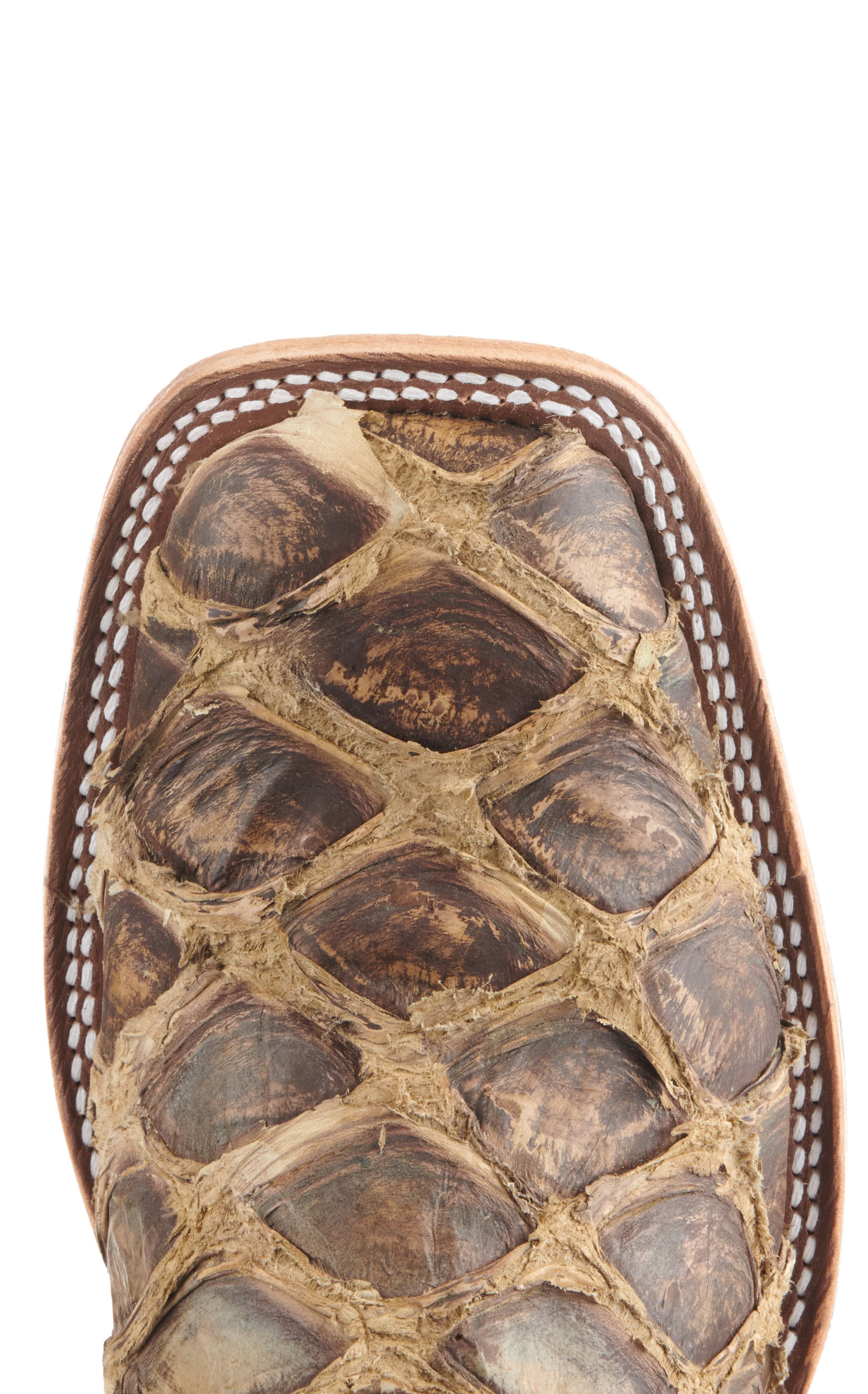 Anderson Bean Men's Blue and Rustic Saddle Brown Big Bass Wide Square Toe Hybrid Exotic Cowboy Boots - Image 1