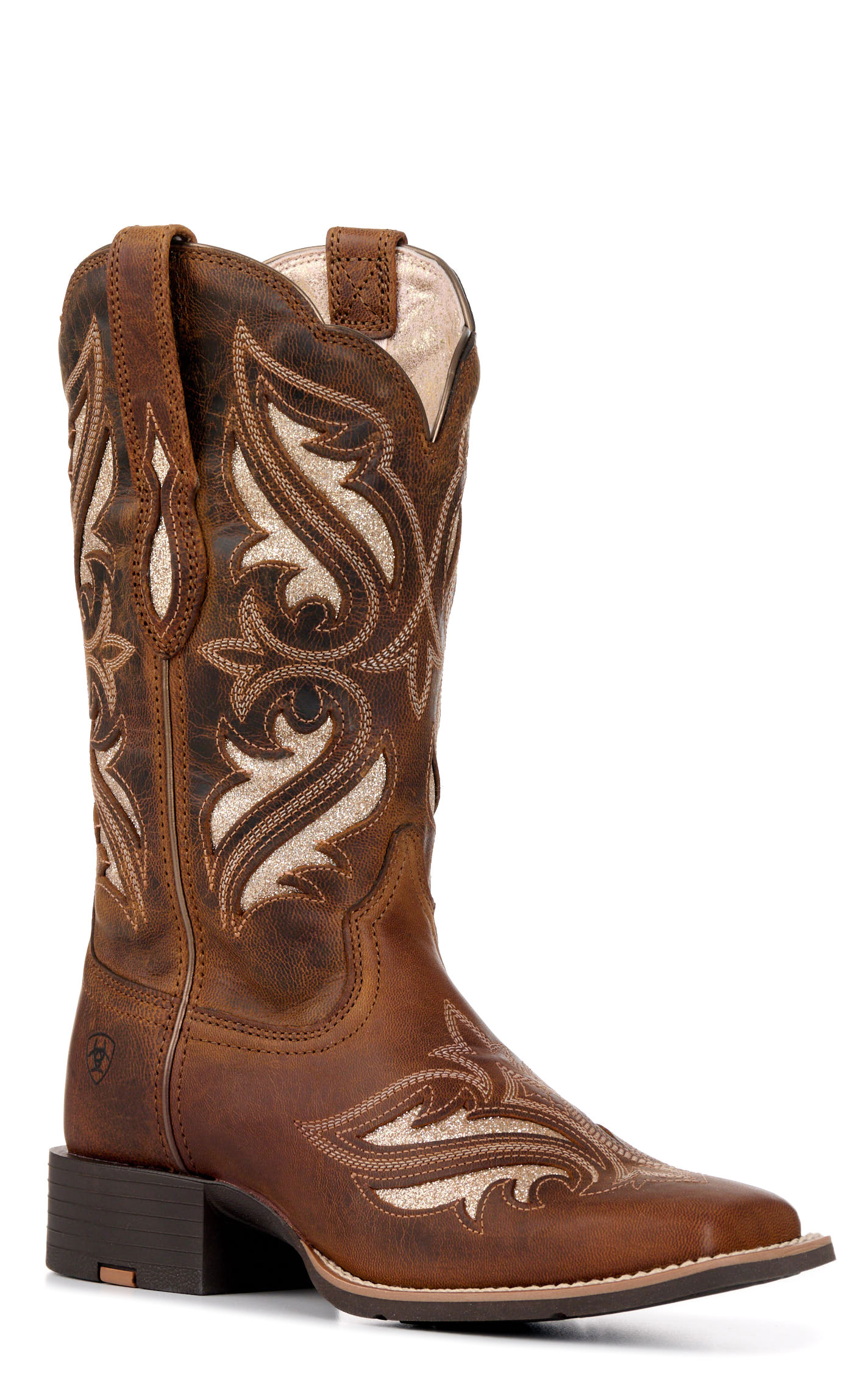 Ariat Women's Round Up Bliss Sassy Brown with Glitter Inlay Wide Square Toe Cowboy Boots - Image 1