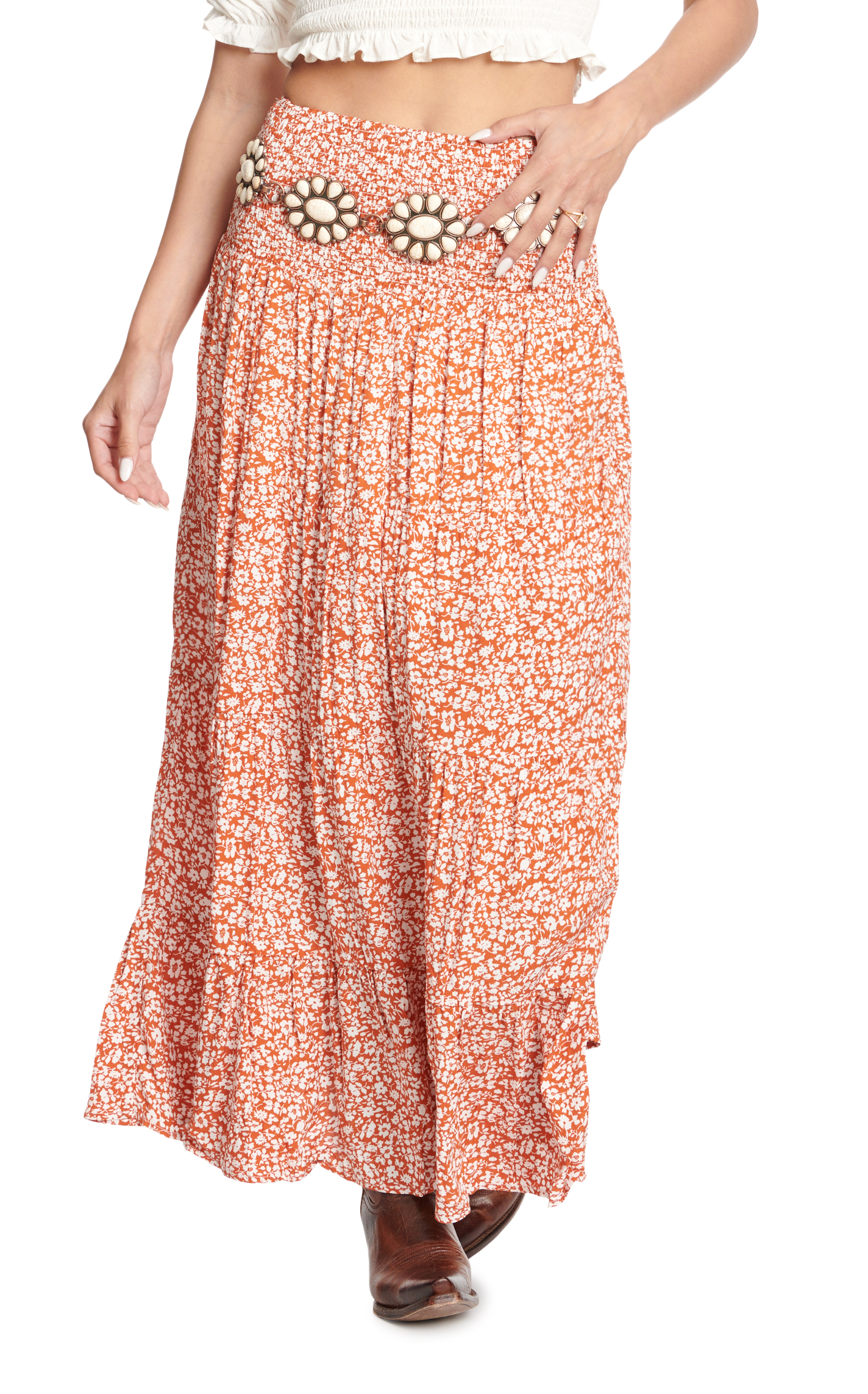 HYFVE Women's Light Rust & Cream Floral Print Skirt - Image 1