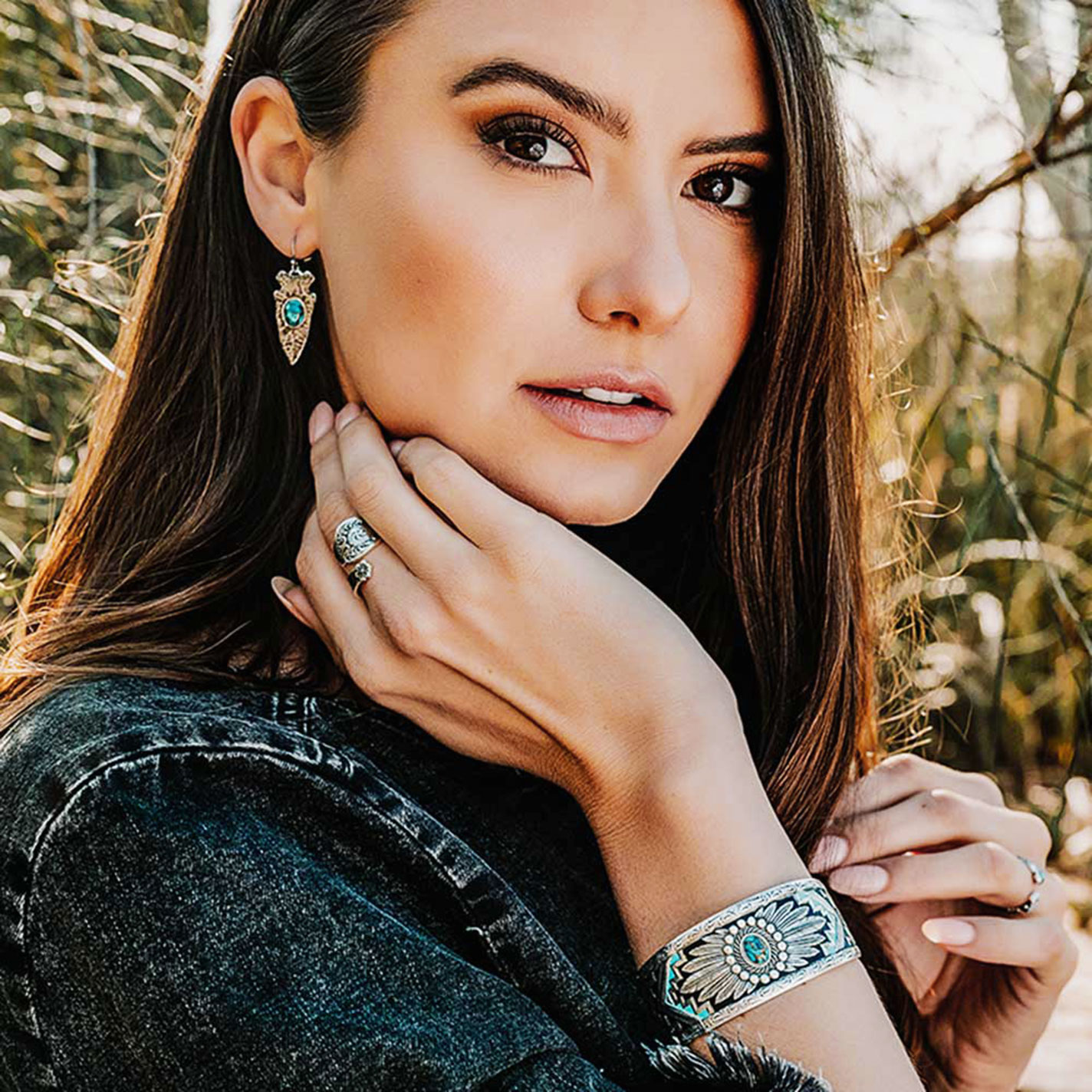 Montana Silversmiths Silver and BlueSpring Turquoise Concho and Aztec Adjustable Cuff Bracelet - Image 1
