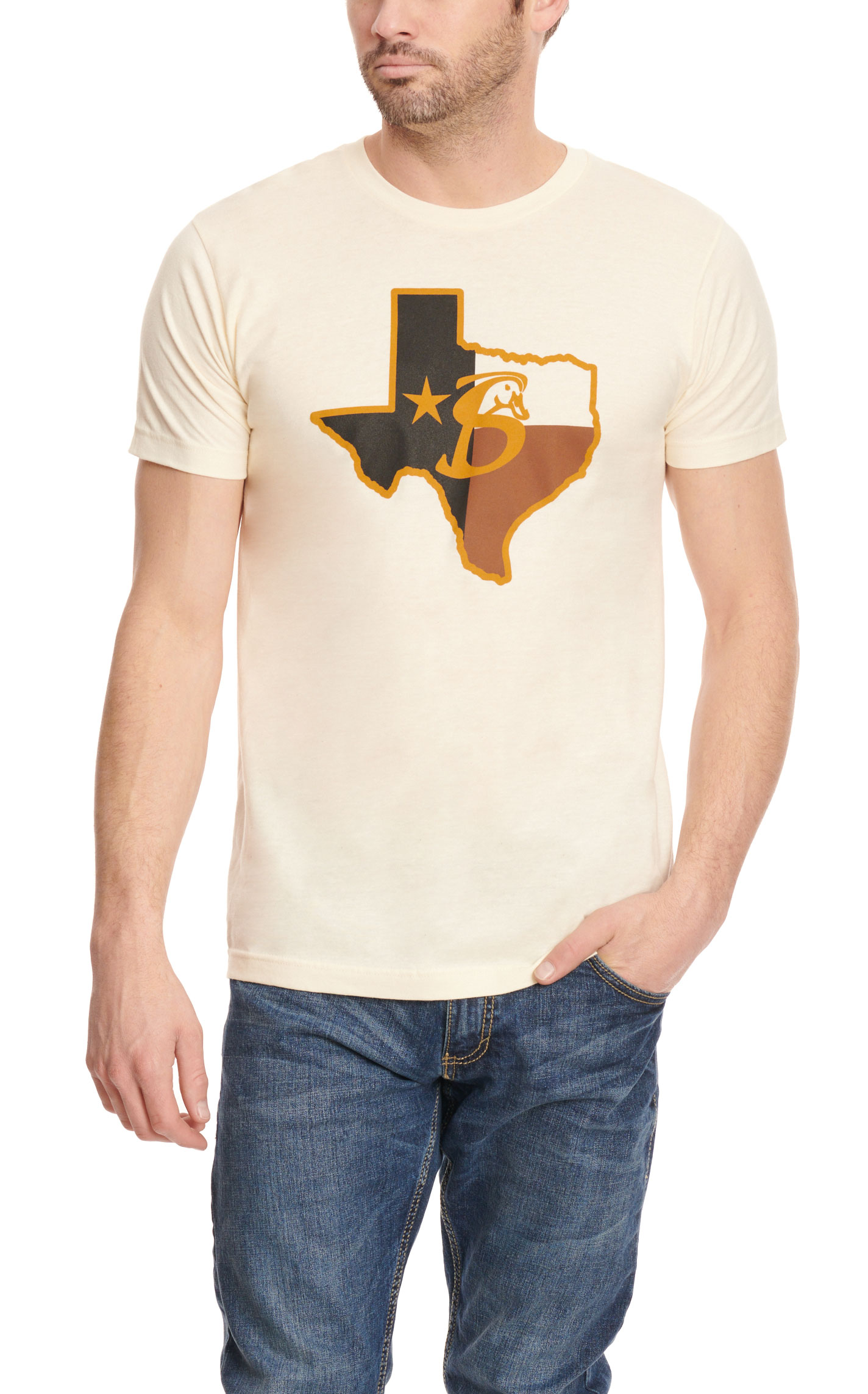 Stackin' Bills Men's Cream with State of Texas Logo Graphic Short Sleeve T-Shirt - Image 1