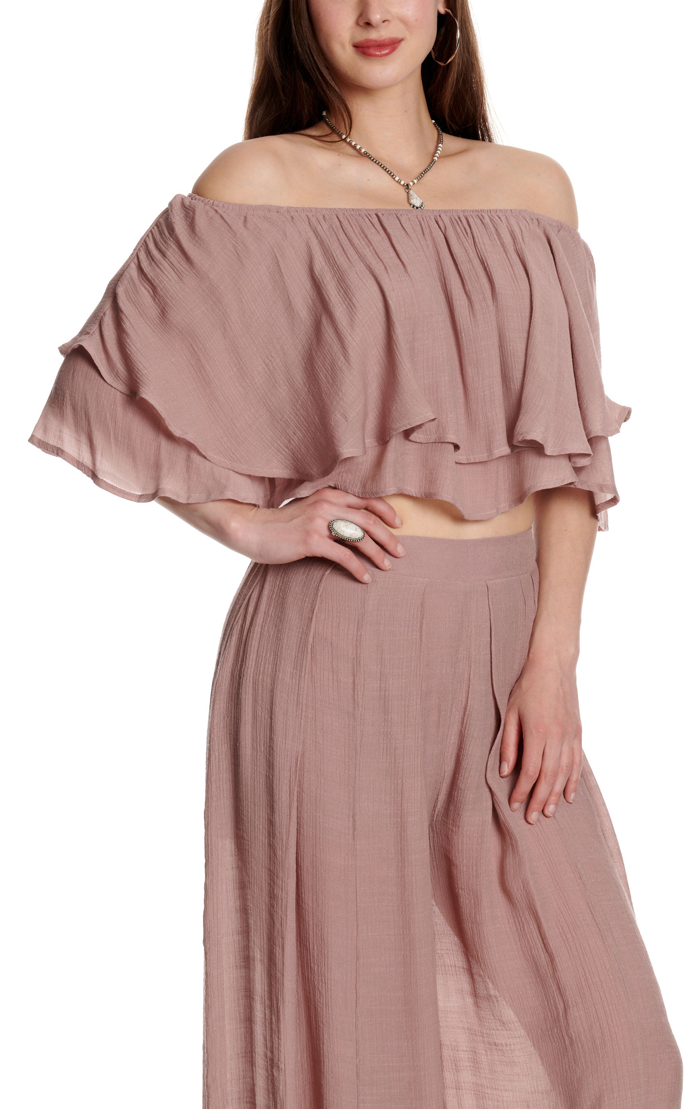 HYFVE Women's Mauve Off The Shoulder Cropped Top - Image 2