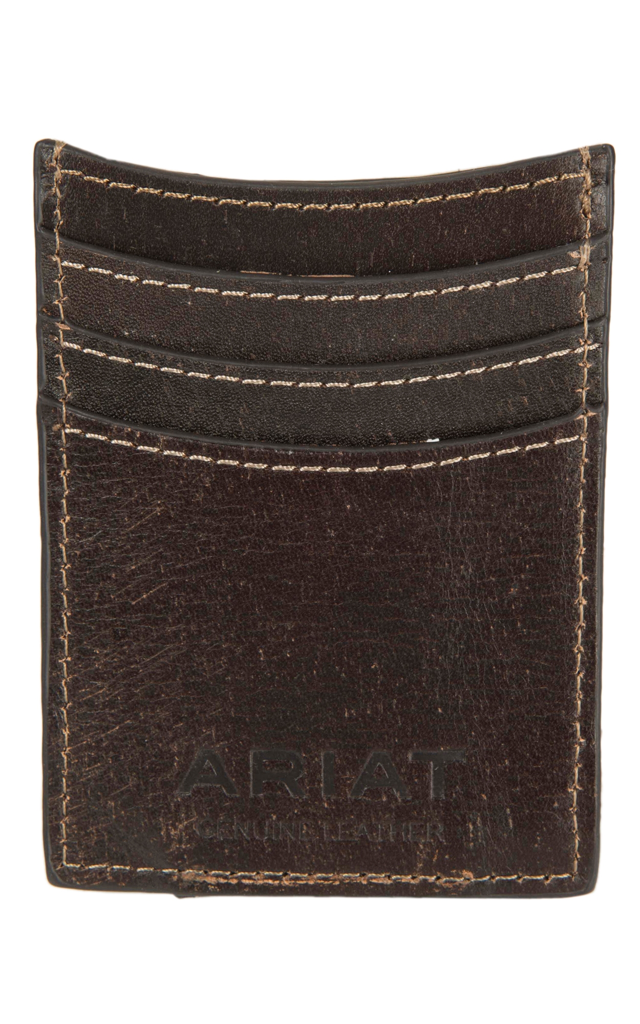 Ariat Dark Brown with Floral Tooling Leather Card Case / Money Clip - Image 1