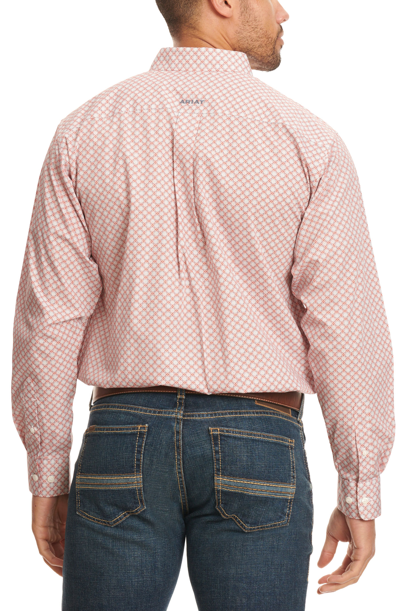 Ariat Men's Larson Tangerine & Cornflower Geo Print Western Shirt - Image 1