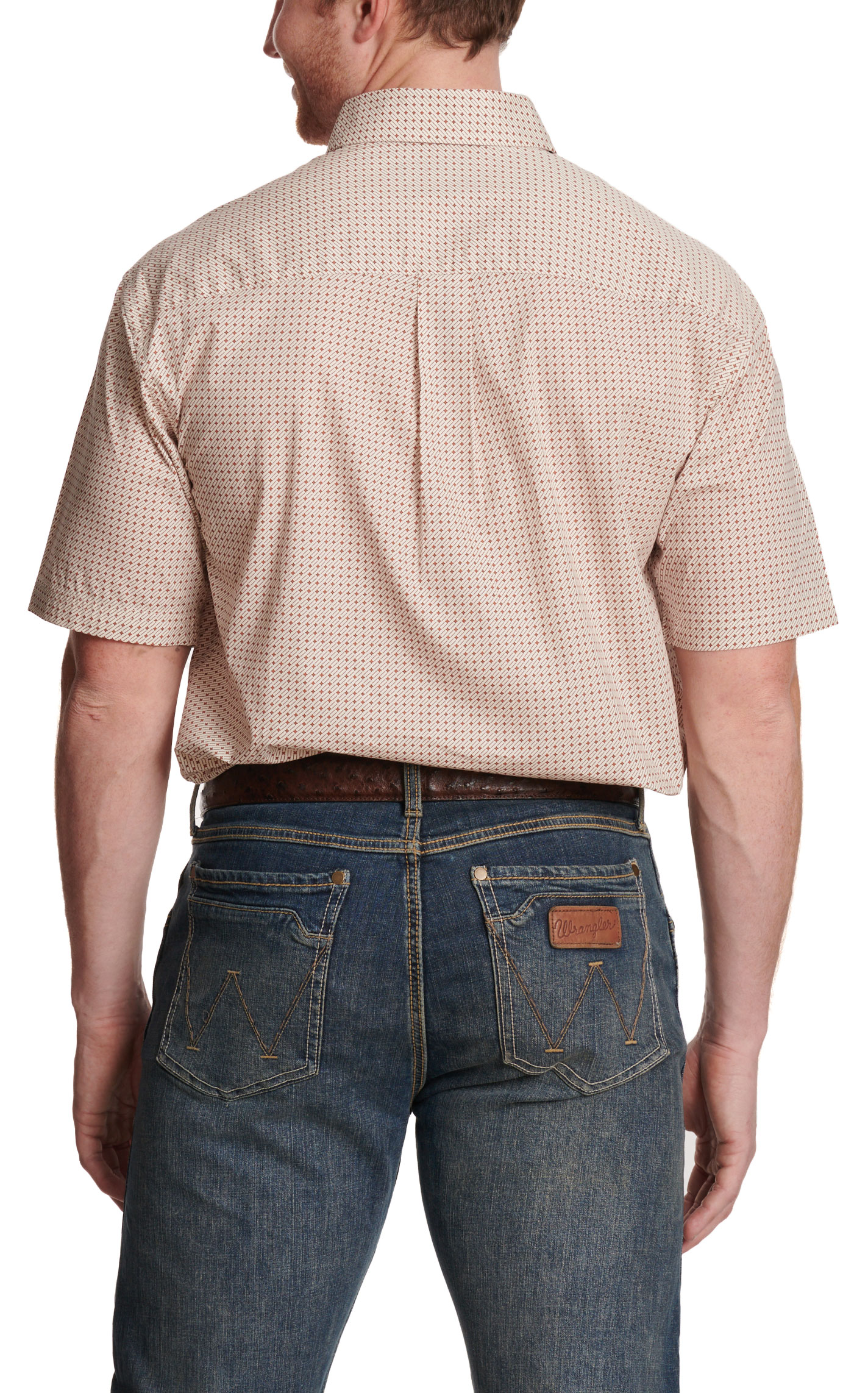 Wrangler Men's George Strait White & Rust Geo Print Western Shirt - Image 1