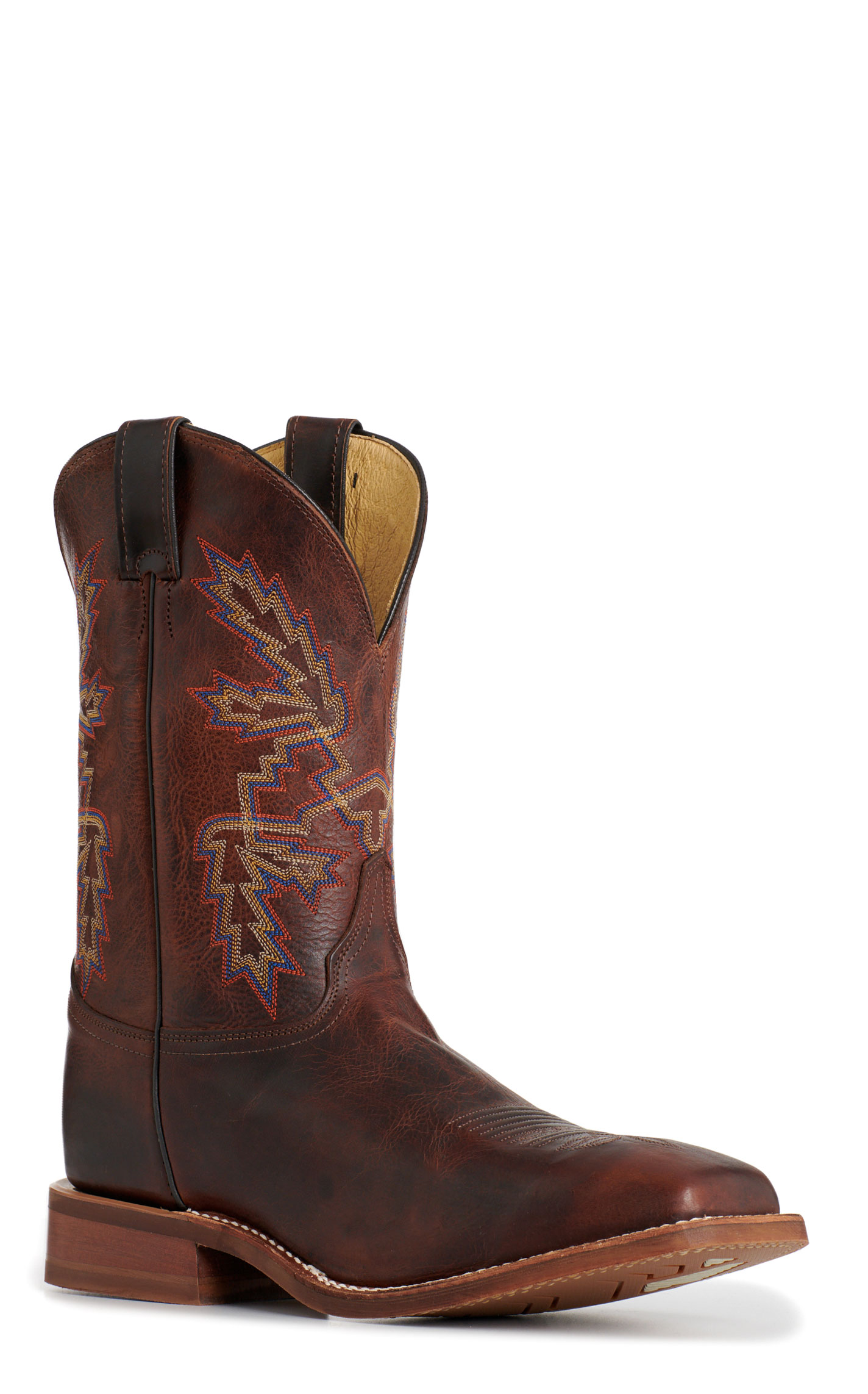 Justin Men’s Bent Rail Chocolate Brown Cowhide with Multicolored Stitching Square Toe Cowboy Boots - Image 1