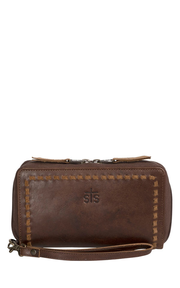 STS Ranchwear Chestnut Leather Catalina Croc Kacy Organizer Wristlet Bag - Image 1