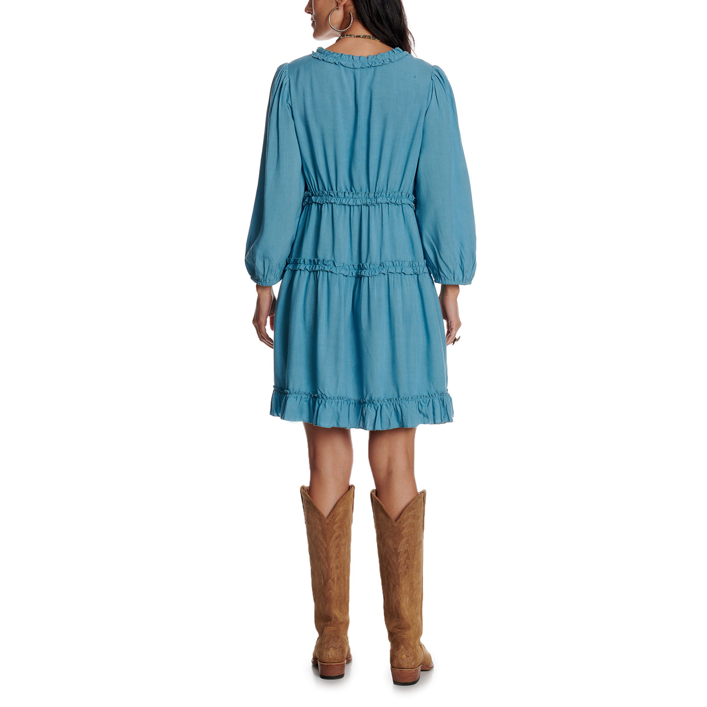Rockin' C Women's Adriatic Blue Tiered Ruffle Dress - Image 1