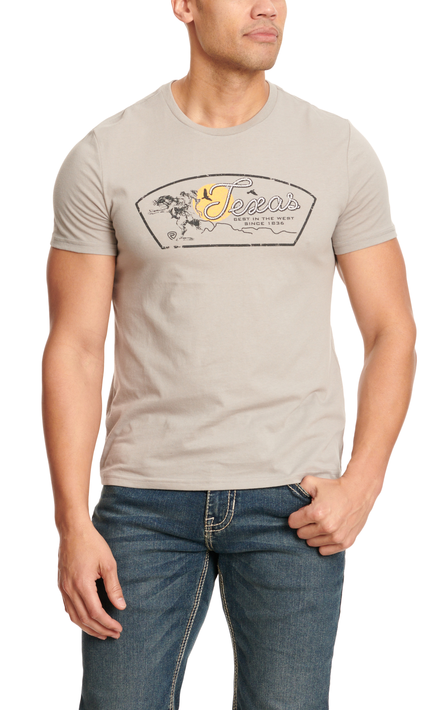 Rock & Roll Denim Men's Cement Gray & Texas Rider Graphic T-Shirt - Image 1