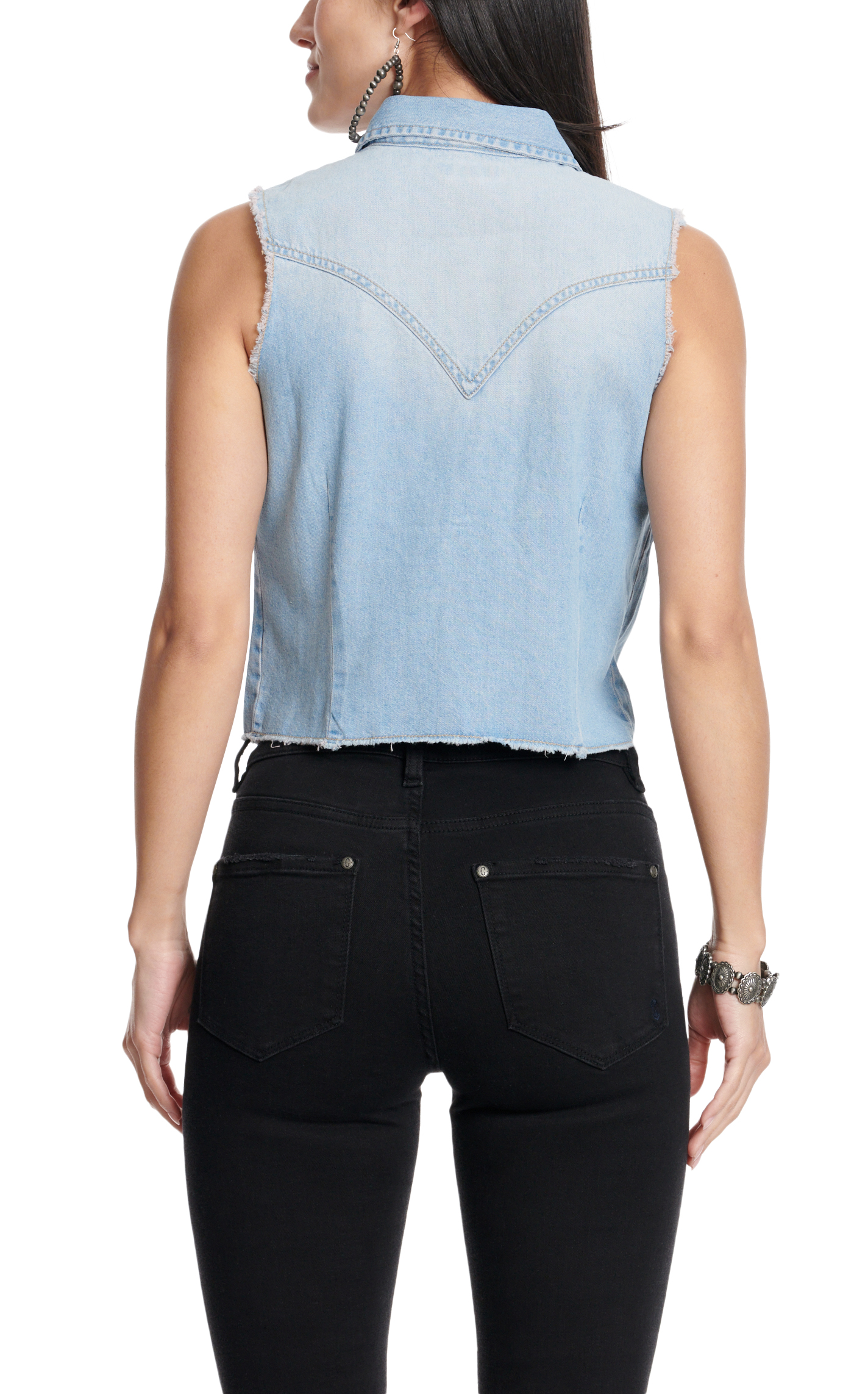 Wrangler Retro Women's Light Wash Sleeveless Frayed Hem Top - Image 1