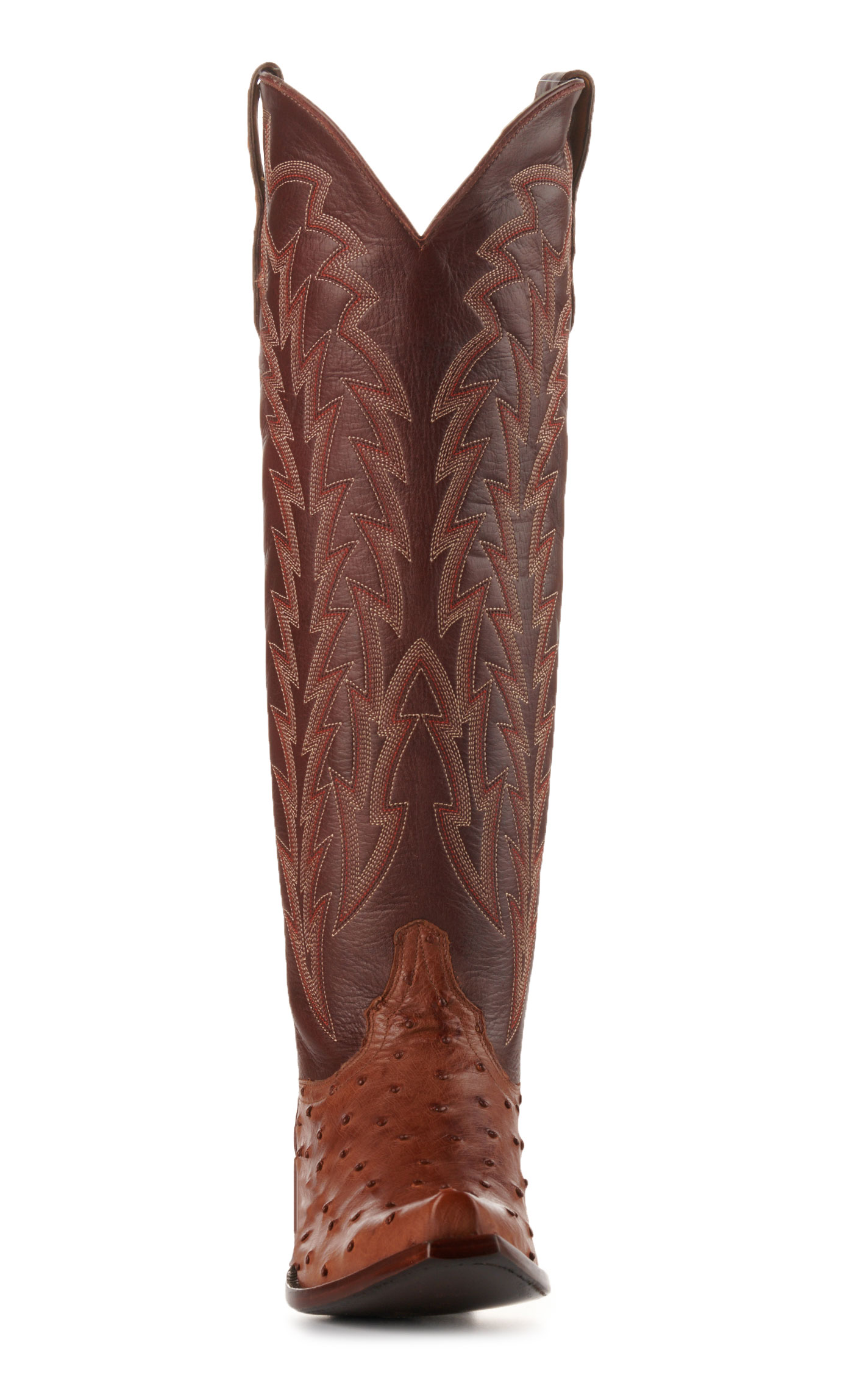 JRC & Sons Women’s Jacqueline Cognac Full Quil Ostrich Snip Toe Tall Cowboy Boots - Image 1