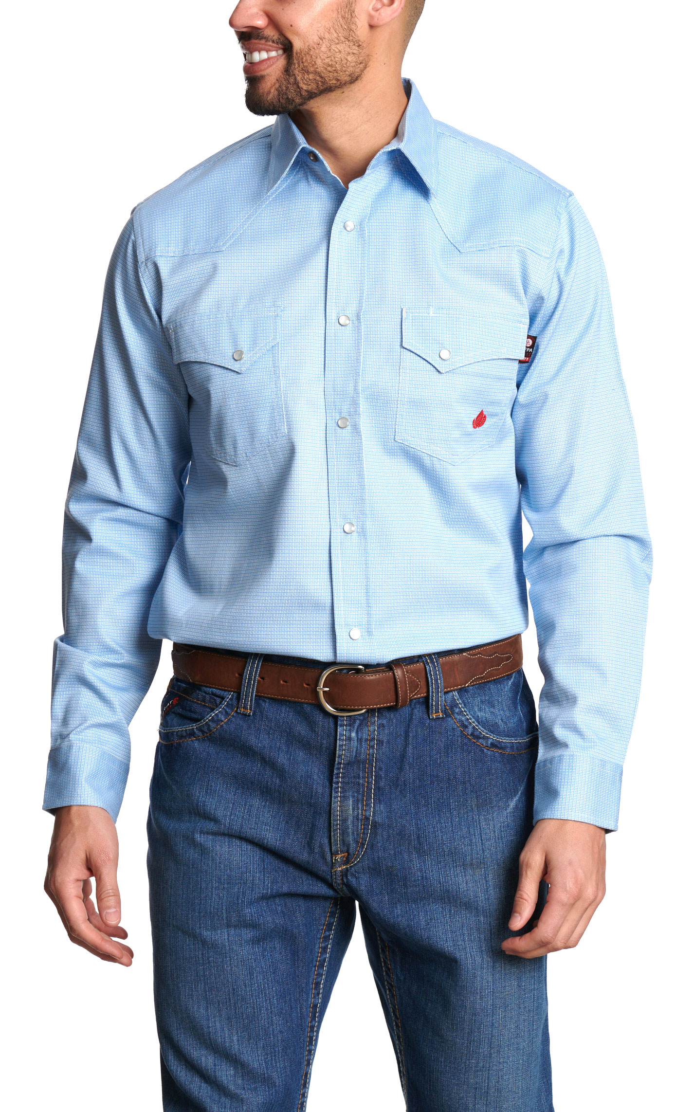 Forge Men's Light Blue Geo Print Western Shirt - Image 2