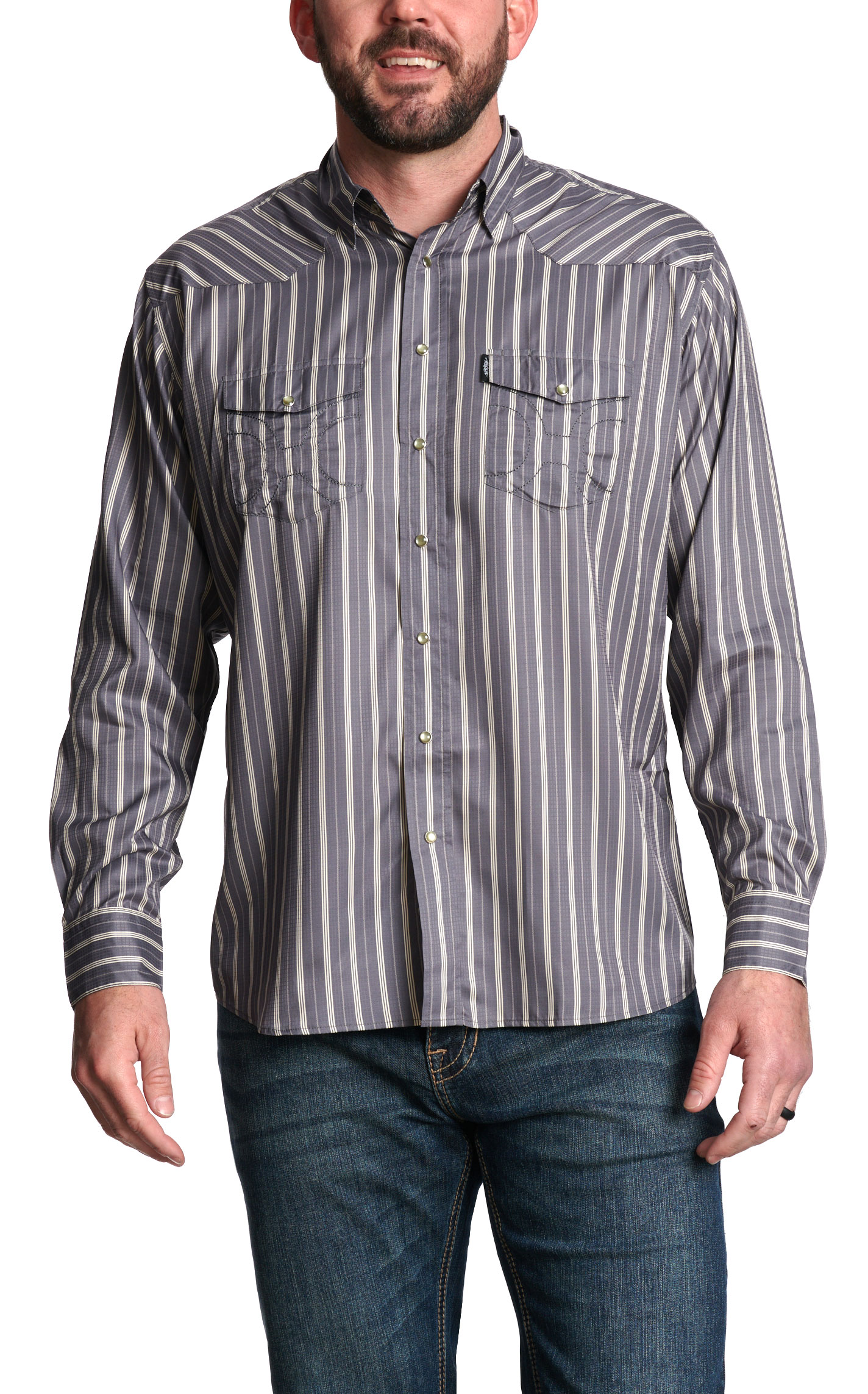 Hooey Men's Gray & White Pinstripe Long Sleeve Western Shirt - Image 1