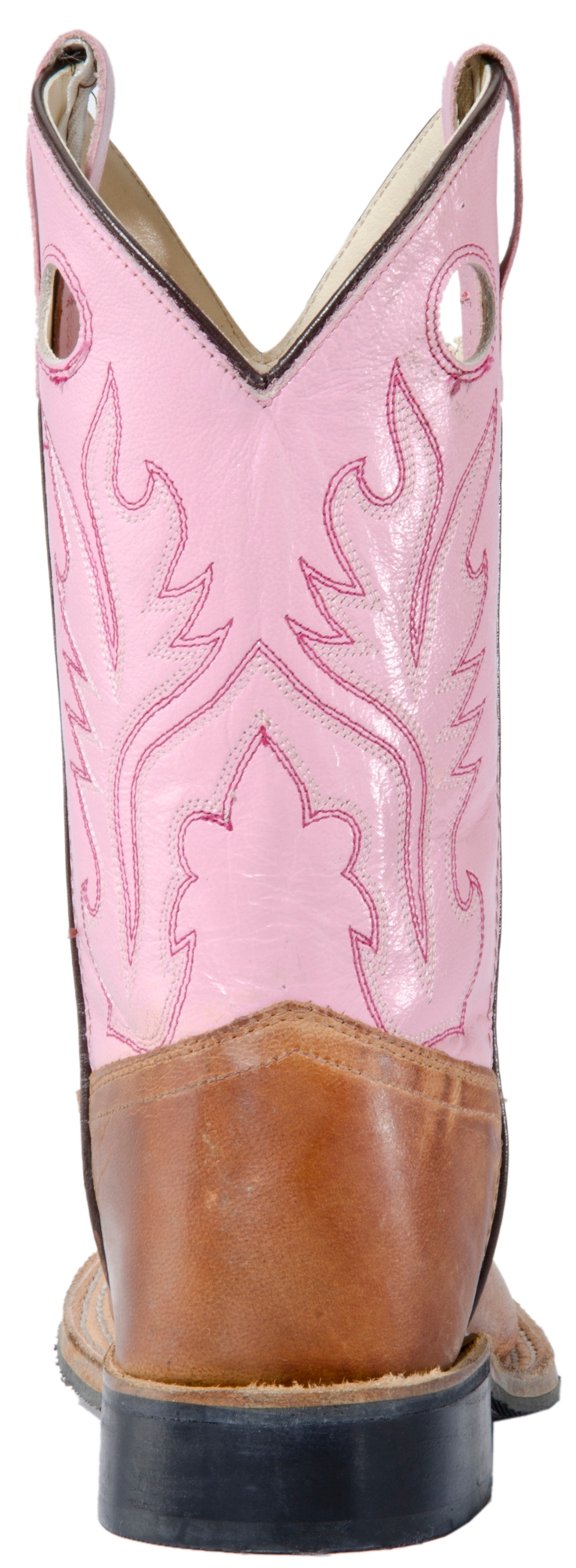 Old West Kids Distressed Brown and Pink Corona Calf Square Toe Cowboy Boot - Image 1