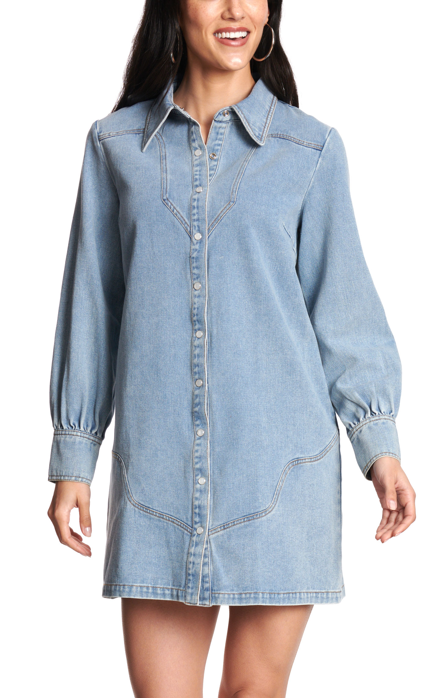 Rockin' C Women's Light Wash Denim Western Shirt Dress - Image 1
