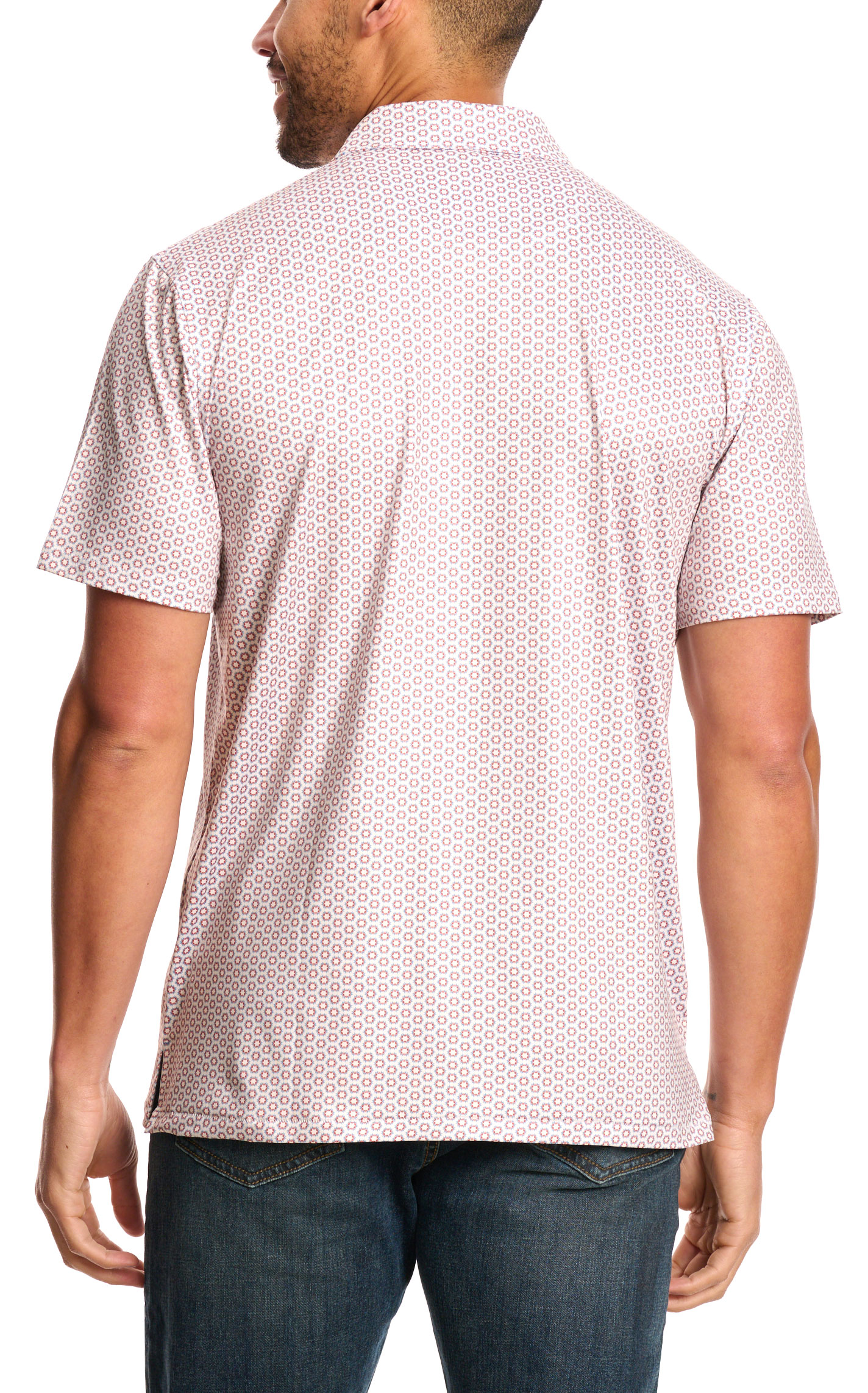 Rafter C Men's Ivory Tangerine Geo Print Polo Shirt - Image 1