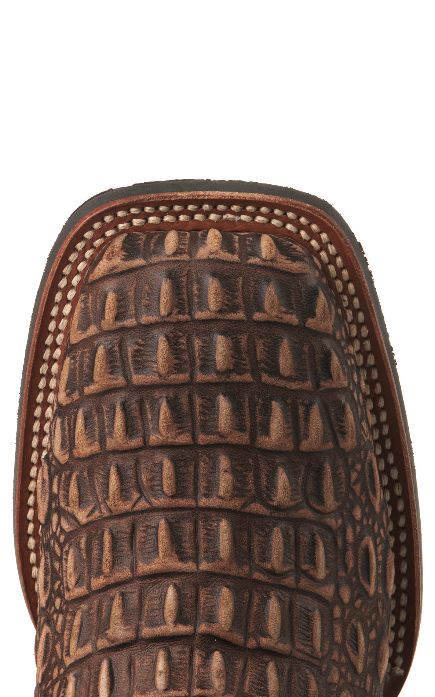 Cavender's Men's Intrepid Rustic Chocolate Caiman Print and Blue Wide Square Toe Cowboy Boots - Image 1