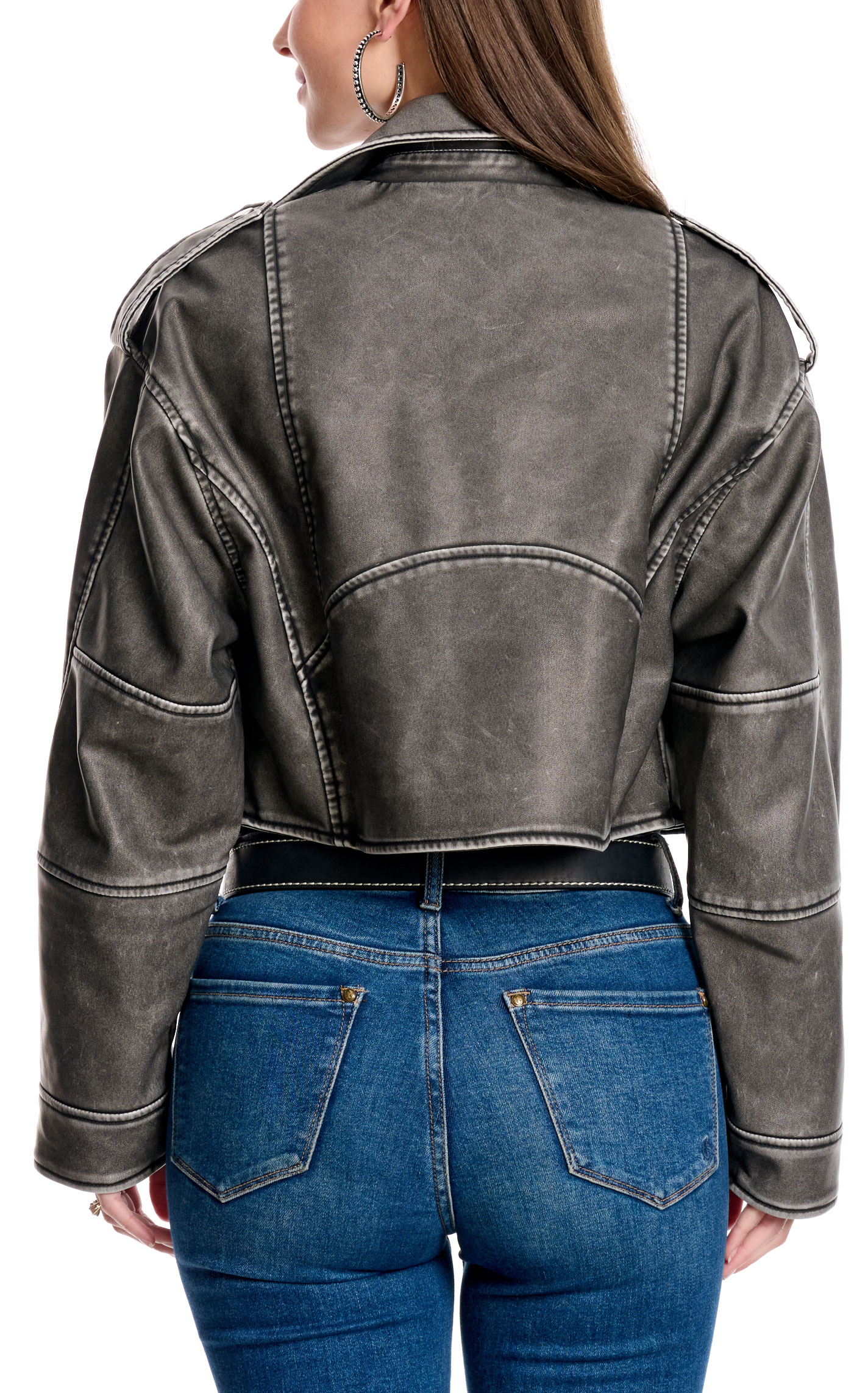 HYFVE Women's Washed Black Faux Leather Cropped Jacket - Image 1