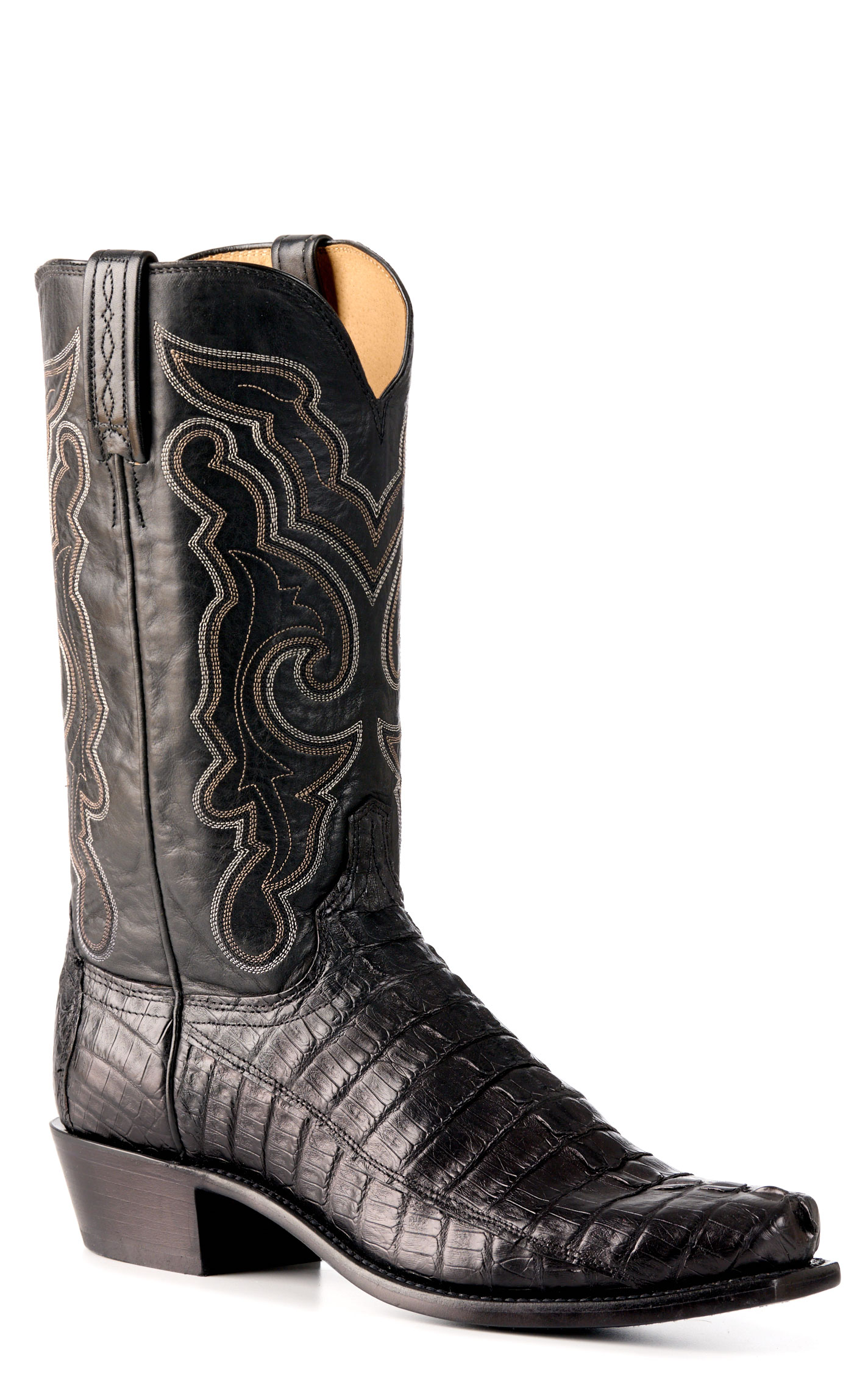 Lucchese Men's Black Franklin Hornback Caiman Leather Narrow Square Toe Boots - Image 1