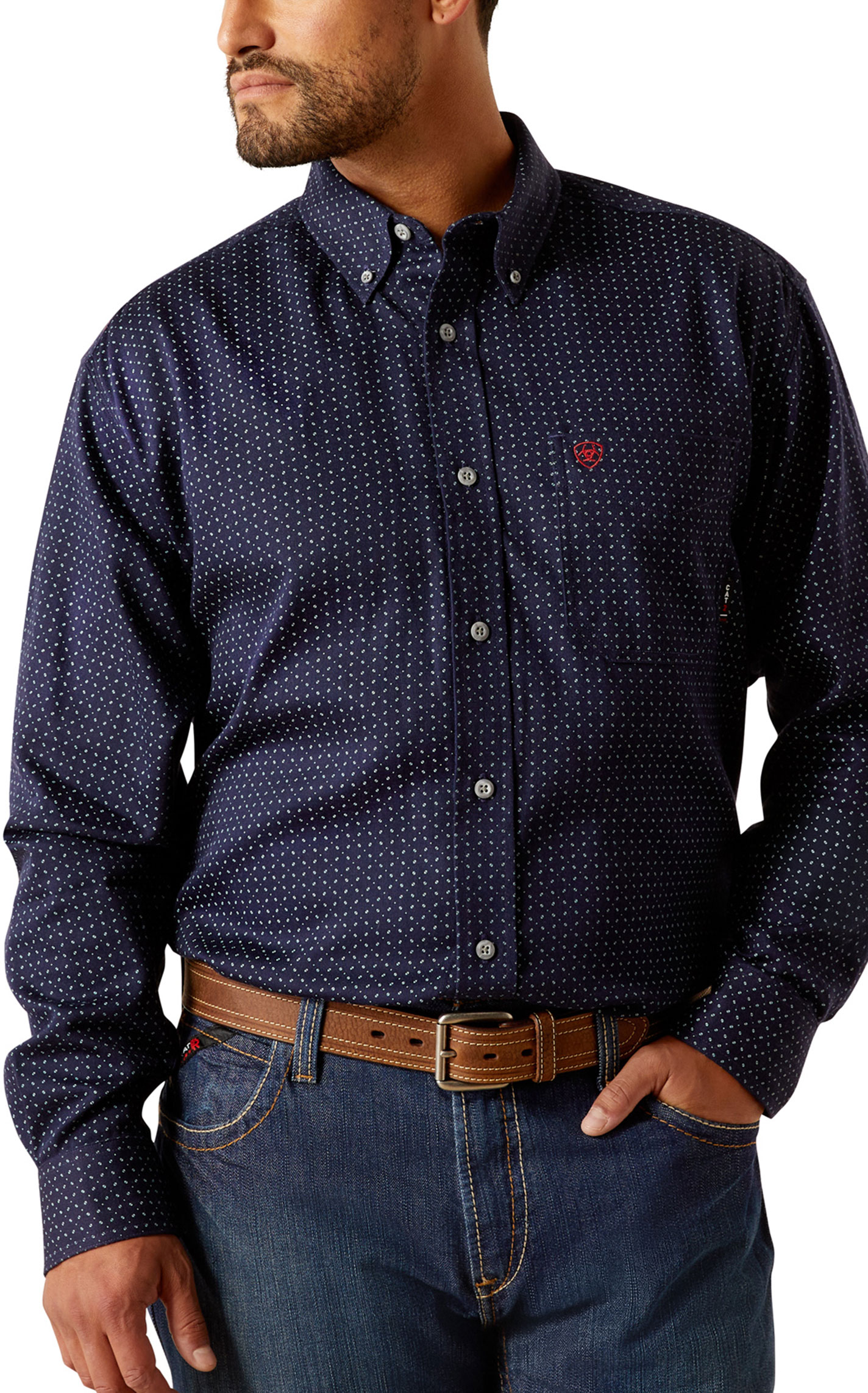 Ariat Men's Lever Midnight Navy Geo FR Work Shirt - Image 1