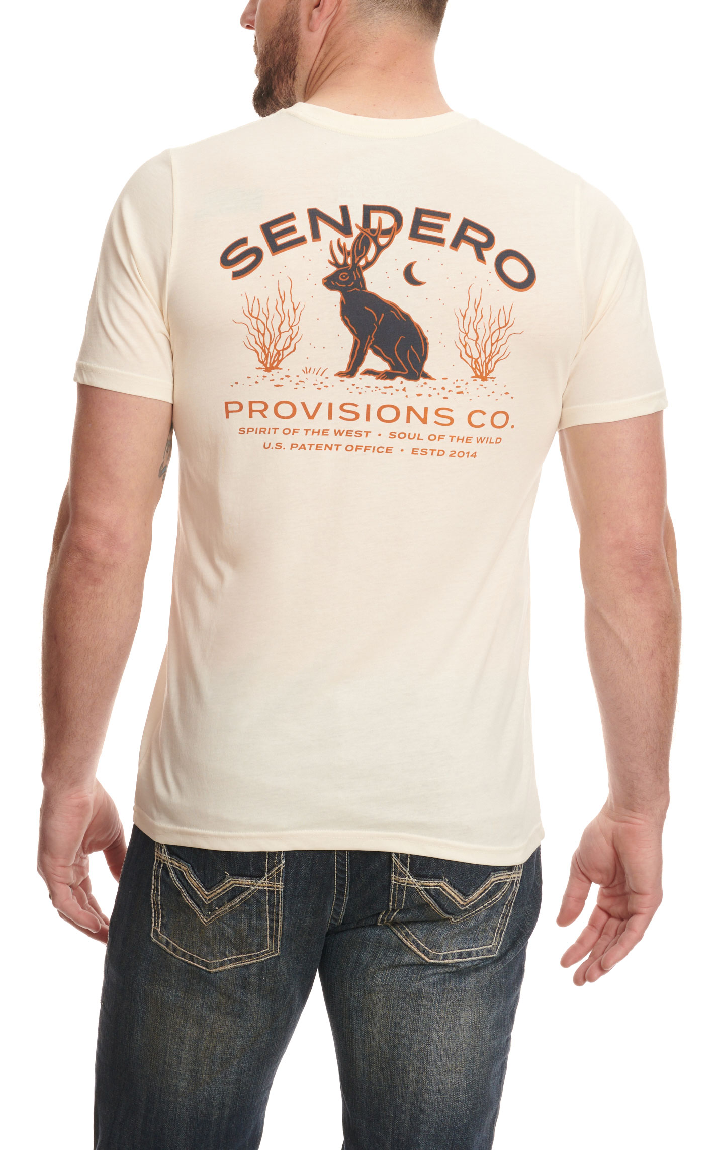 Sendero Provisions Co. Men's Bone Jackalope Desert Night  Logo Graphic Short Sleeve T-Shirt - Image 1