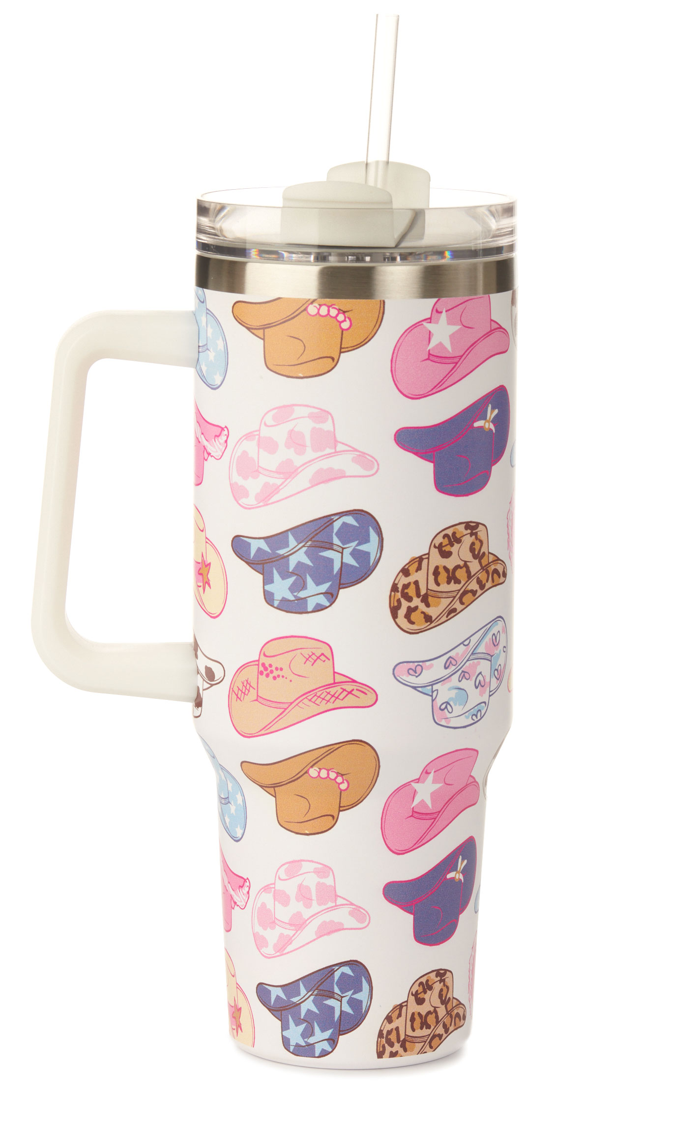 Girlie Girl Originals White Cowgirl Hat Print 40 oz. Handled Morgan Tumbler - Image 1