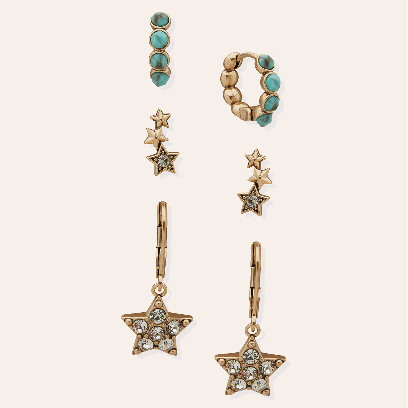 Lainey Wilson Gold & Turquoise Star 3-Piece Earring Set - Image 1