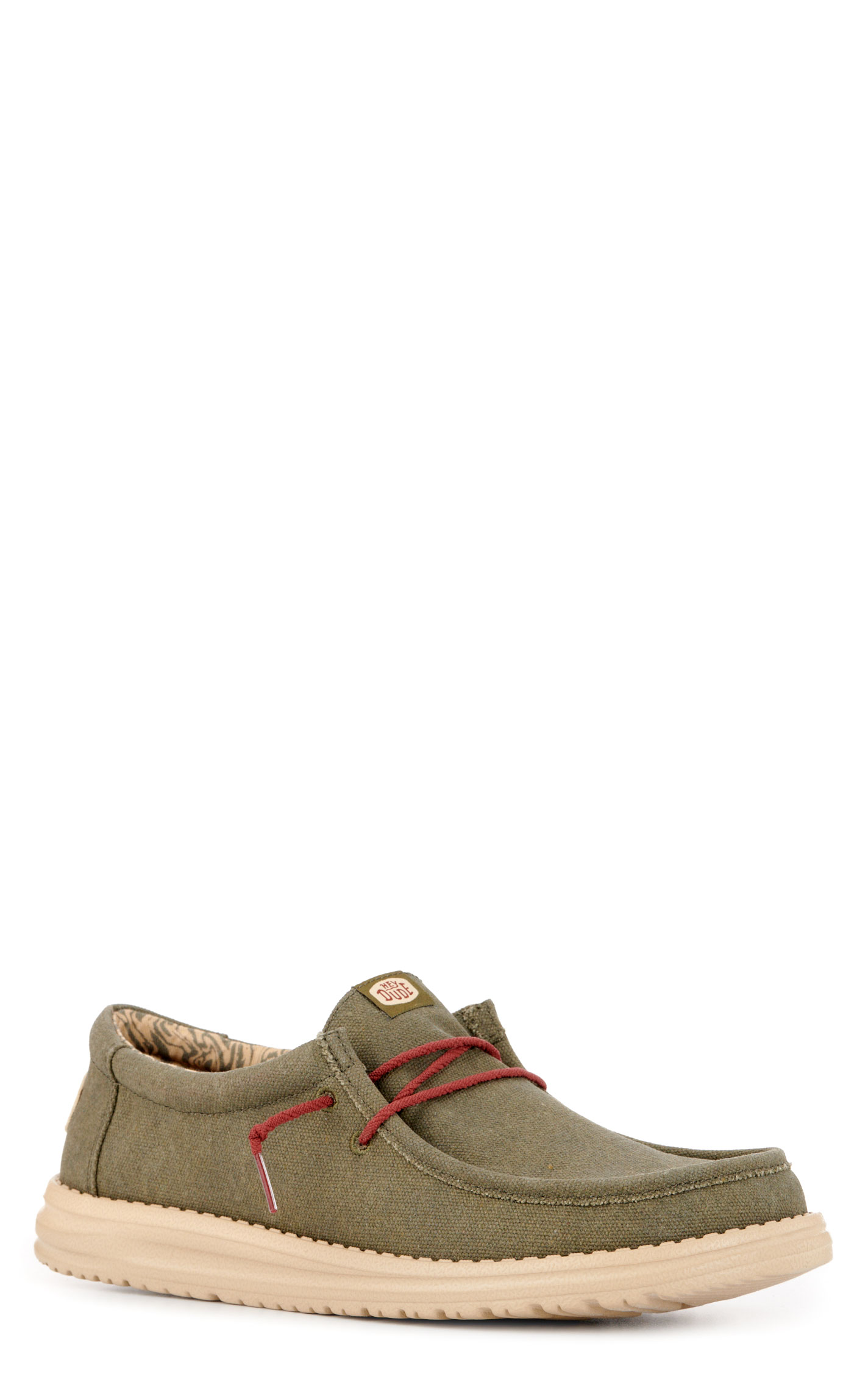 Hey Dude Men's Wally Waxed Canvas Olive Lace Up Casual Shoes - Image 1