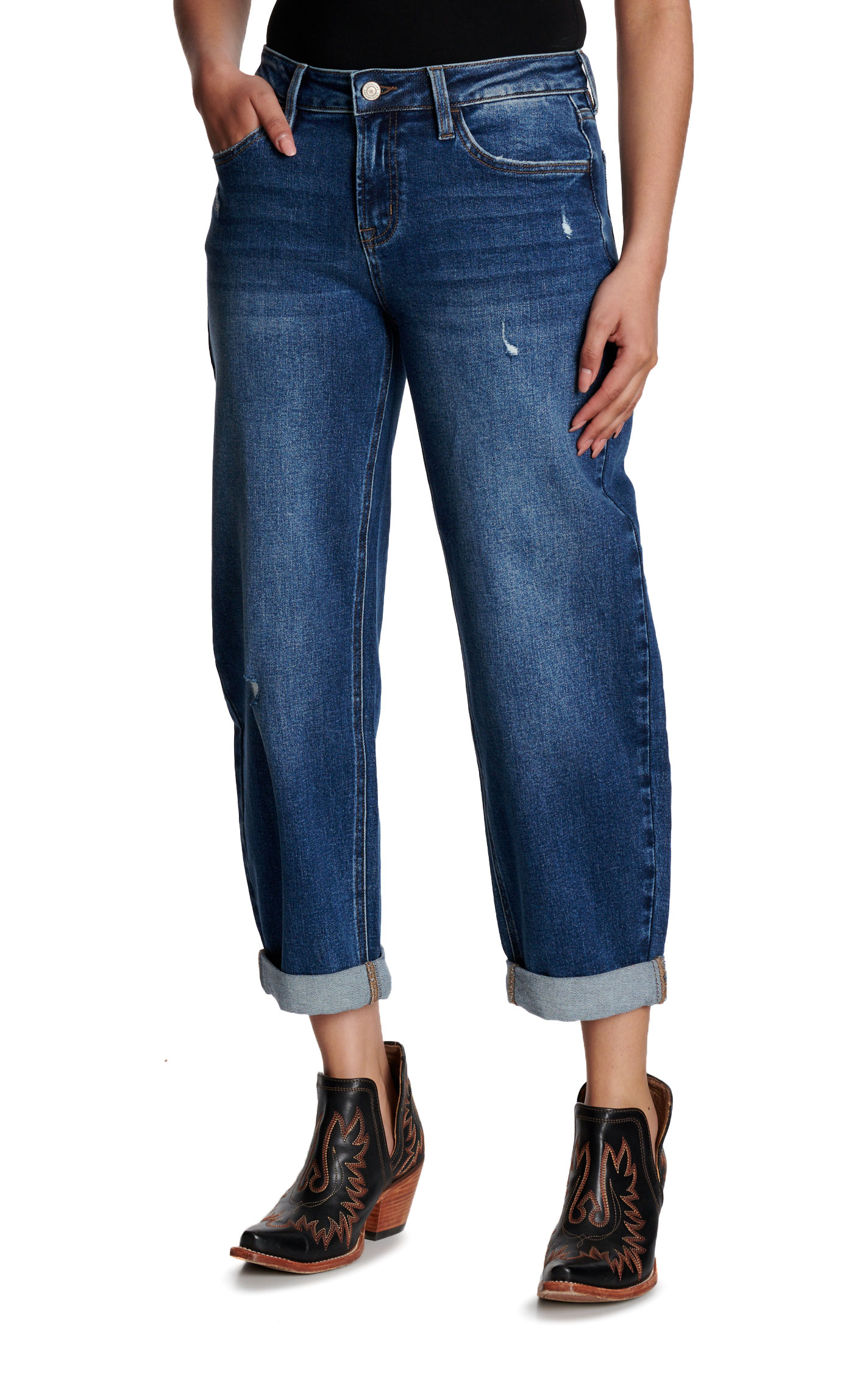 Lovervet Women's Medium Wash Cropped & Cuffed Wide Leg Jeans - Image 1