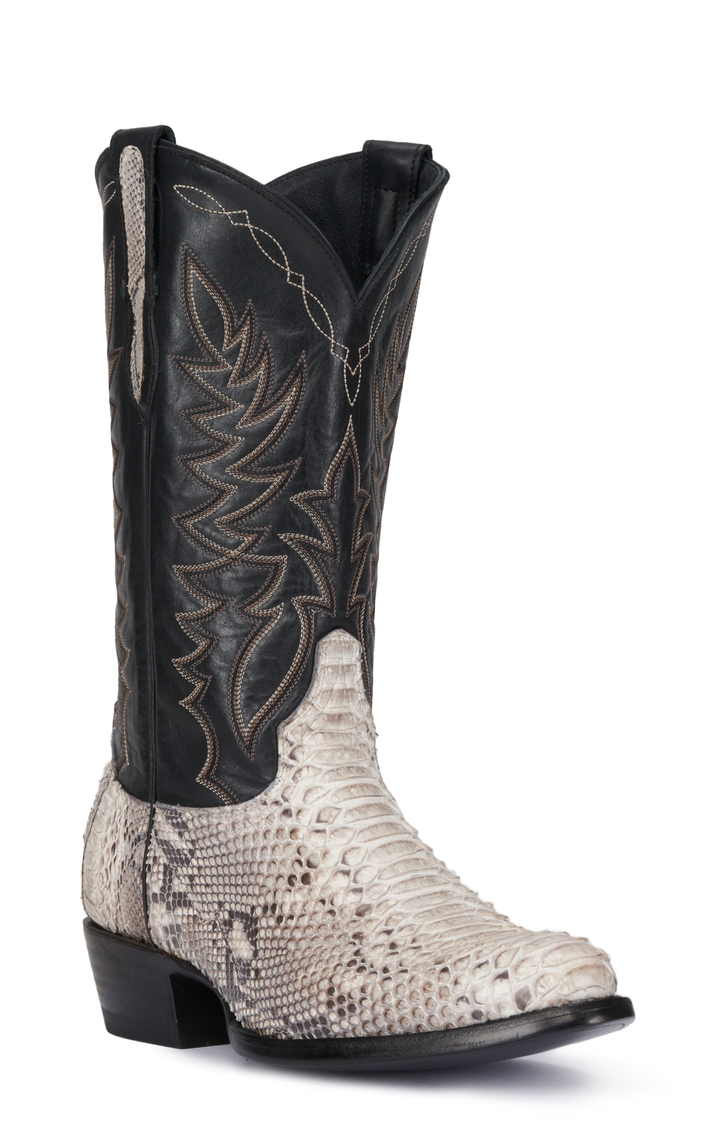 Cavender's Men's Black & Lamesa Natural Python R Toe Exotic Cowboy Boots - Image 1