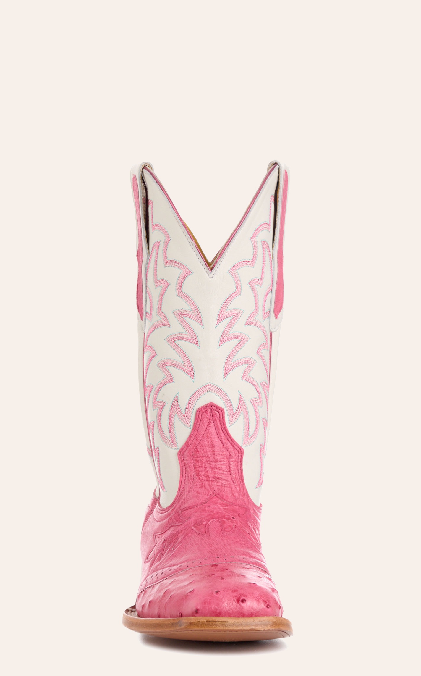 Cavender's Women's Pink Ostrich & White Wide Square Toe Cowboy Boots - Image 1