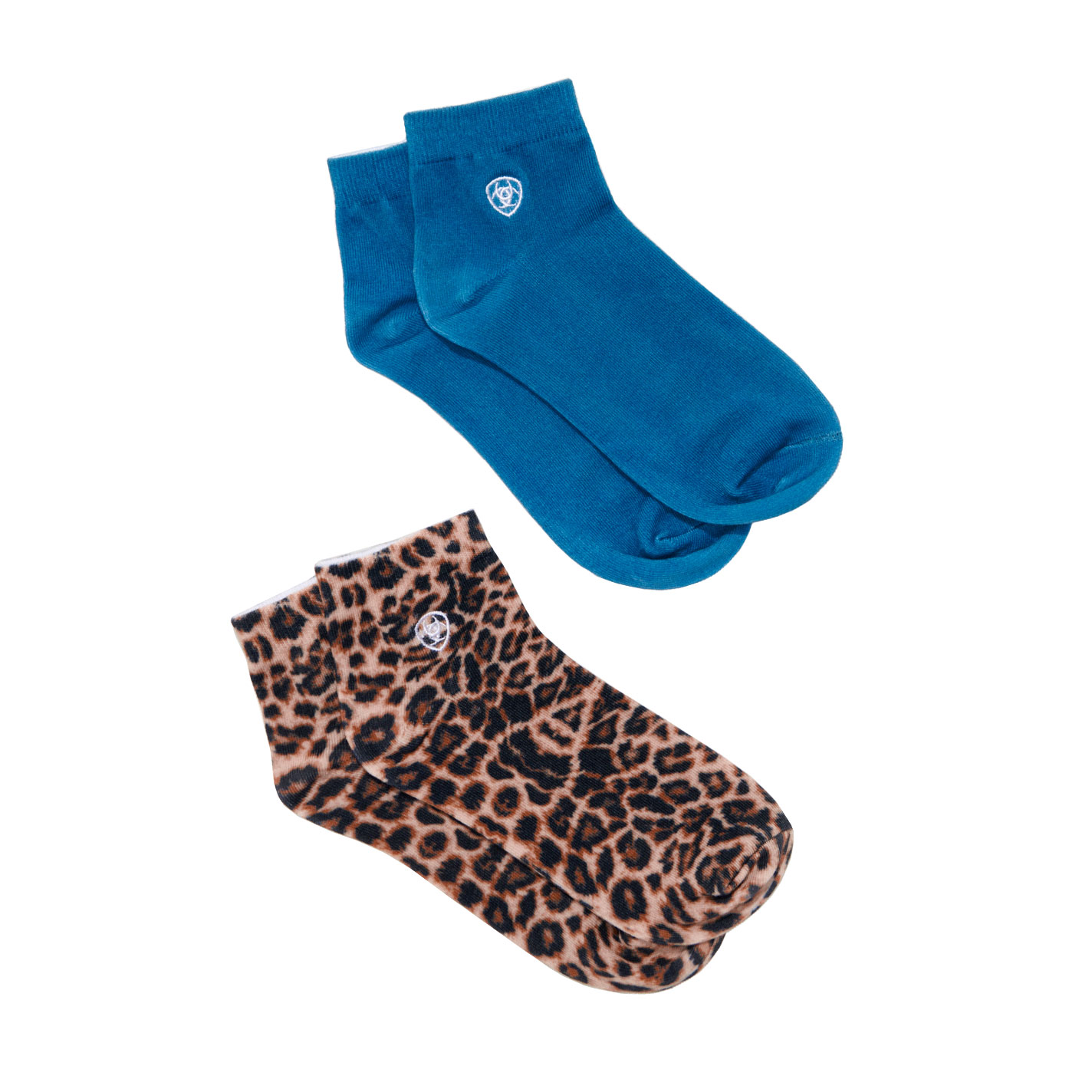 Ariat Ladies’ Leopard Print and Sky Blue Wild Thing 2-Pack Ankle Socks - Image 2