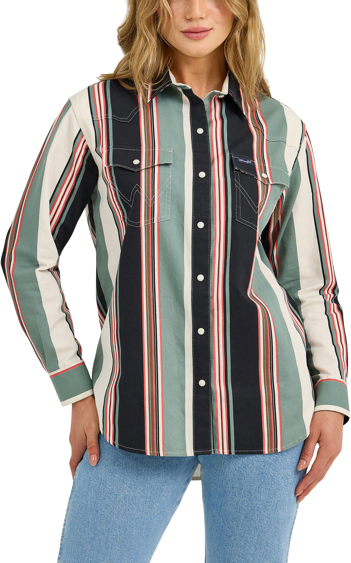 Wranger Retro Women's Black & Green Brushpopper Boyfriend Western Shirt - Image 2