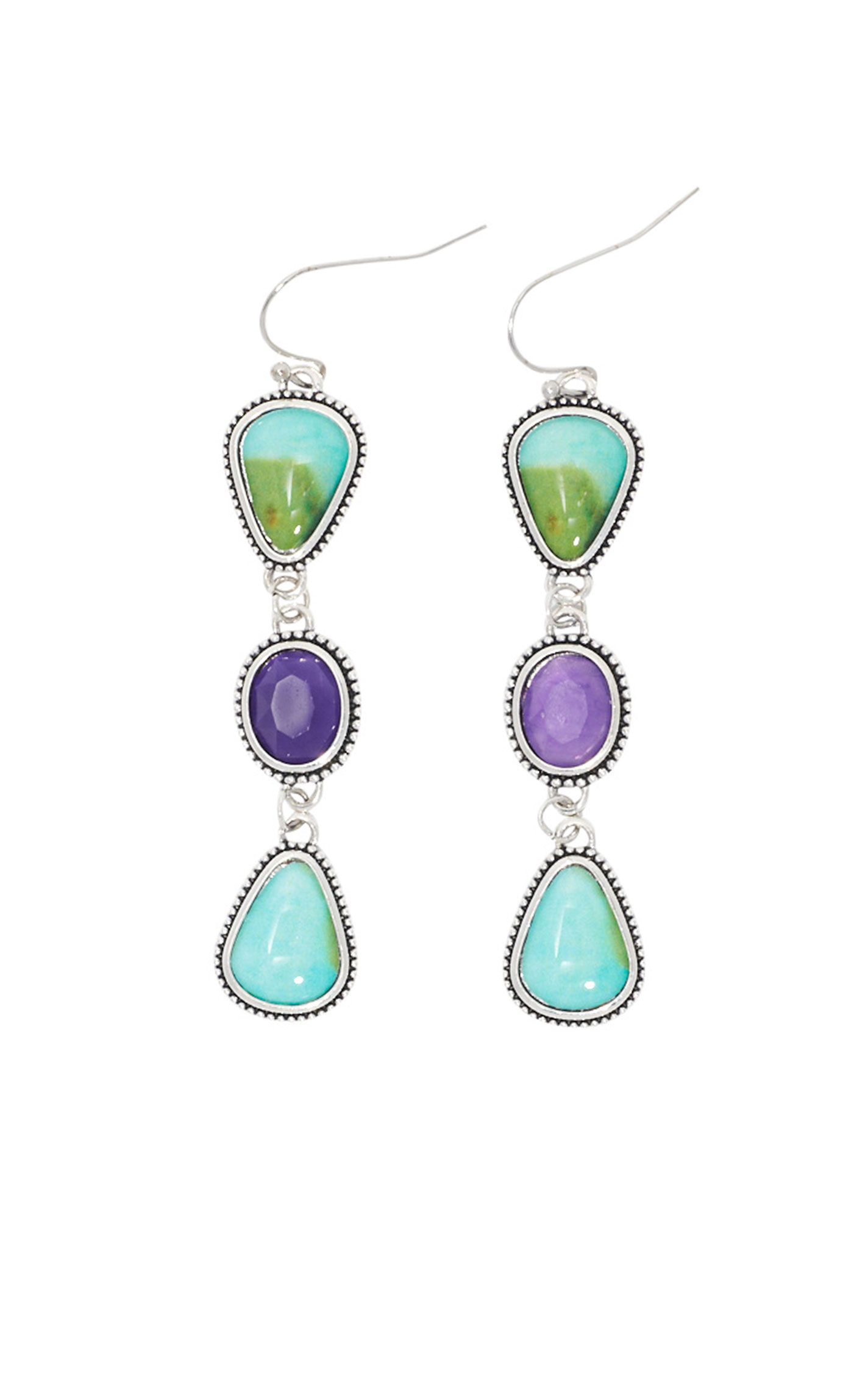 806 Turquoise Purple & Green Dangle Earrings - Image 1
