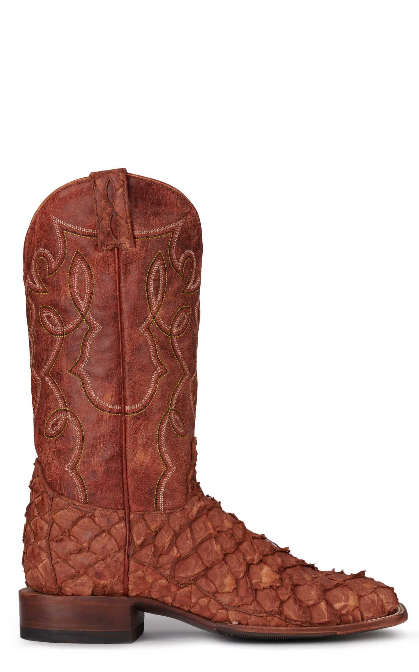 Cavender's Men's Mango Buffalo and Peanut Piracuru Wide Square Toe Exotic Cowboy Boots - Image 1