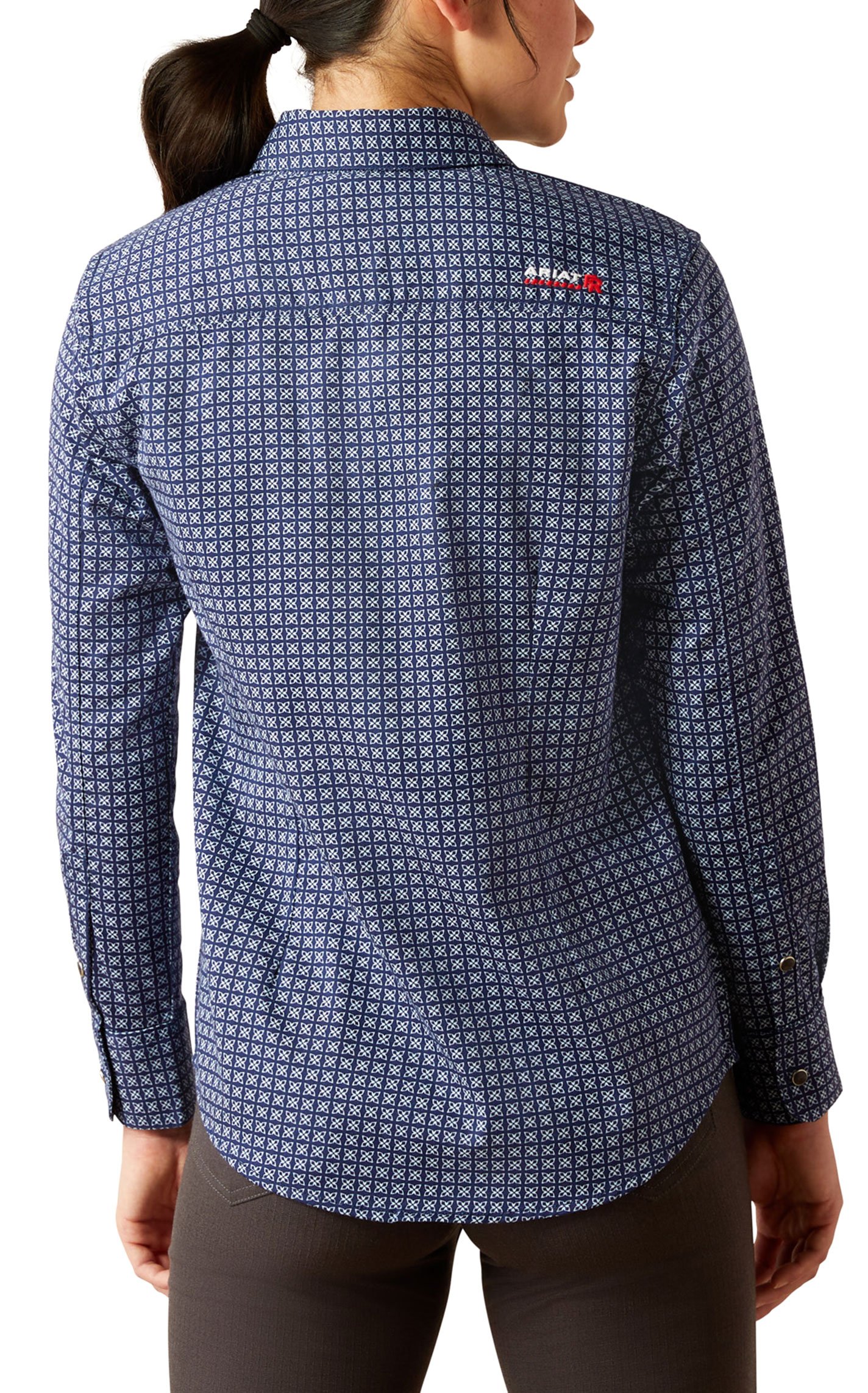 Ariat Women's Beverly Navy Geo FR Western Work Shirt - Image 1