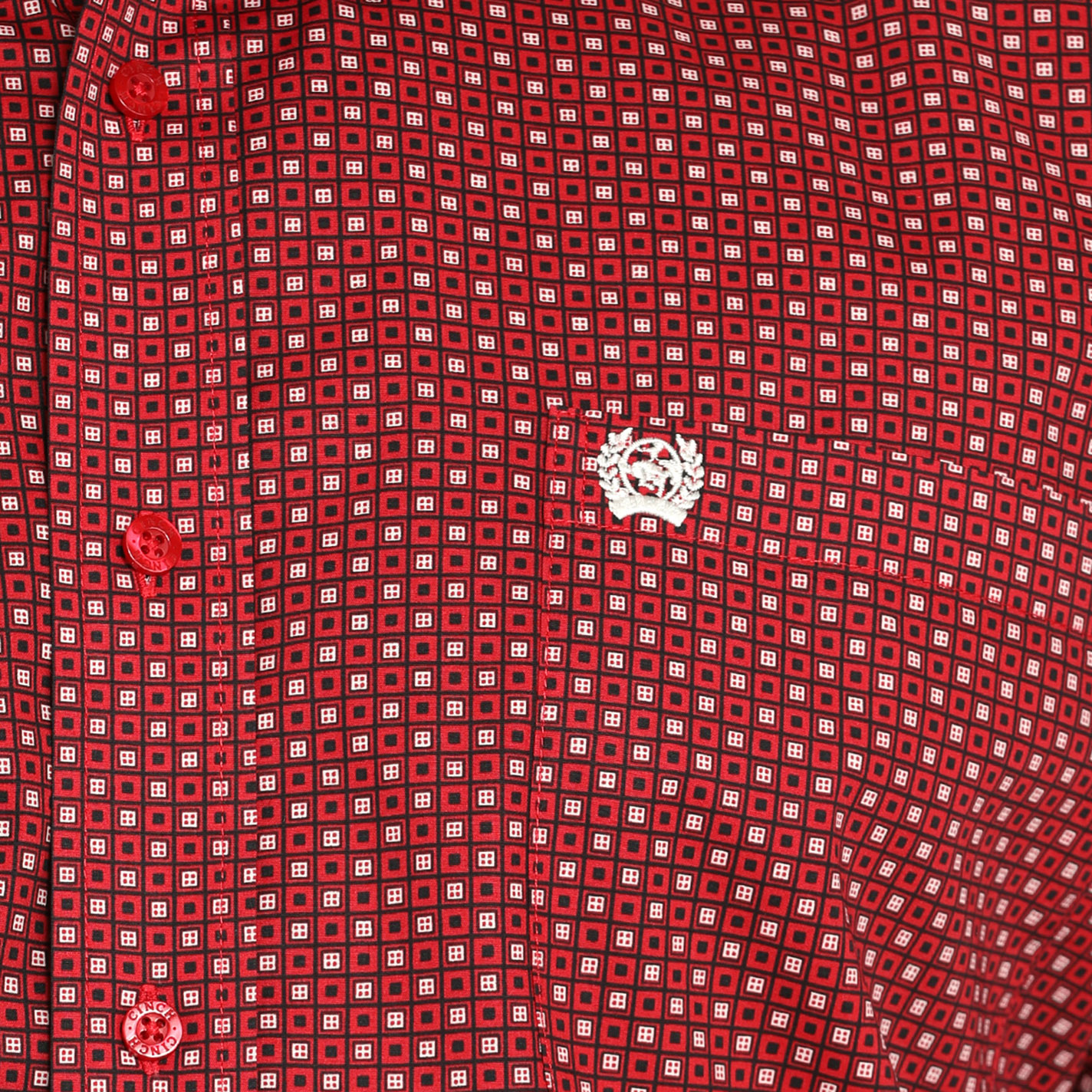 Cinch Men's Red Geo Print Button Down Long Sleeve Shirt - Image 1