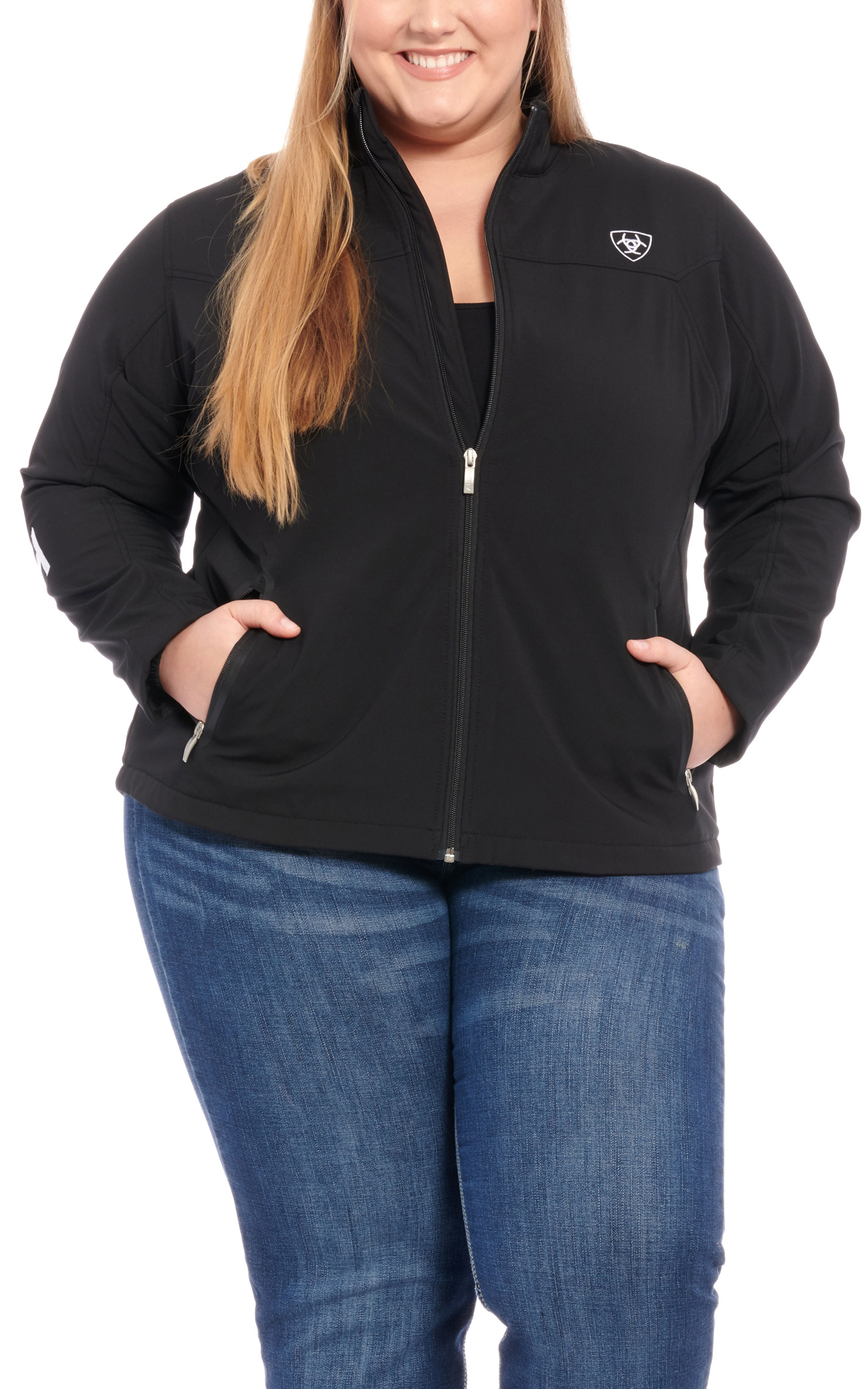 Ariat Women's Black with White Logo Team Softshell Jacket - Plus Sizes - Image 1