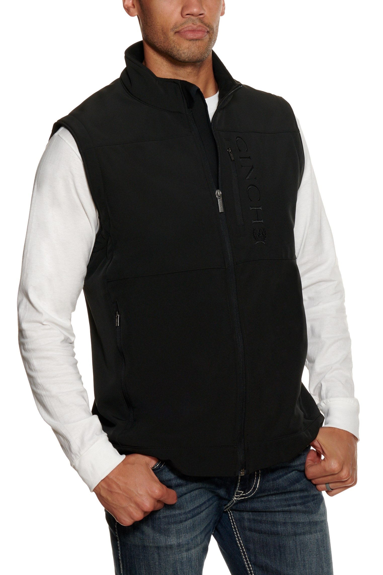 Cinch Men's Black & Gray Logo Concealed Carry Bonded Vest - Image 1