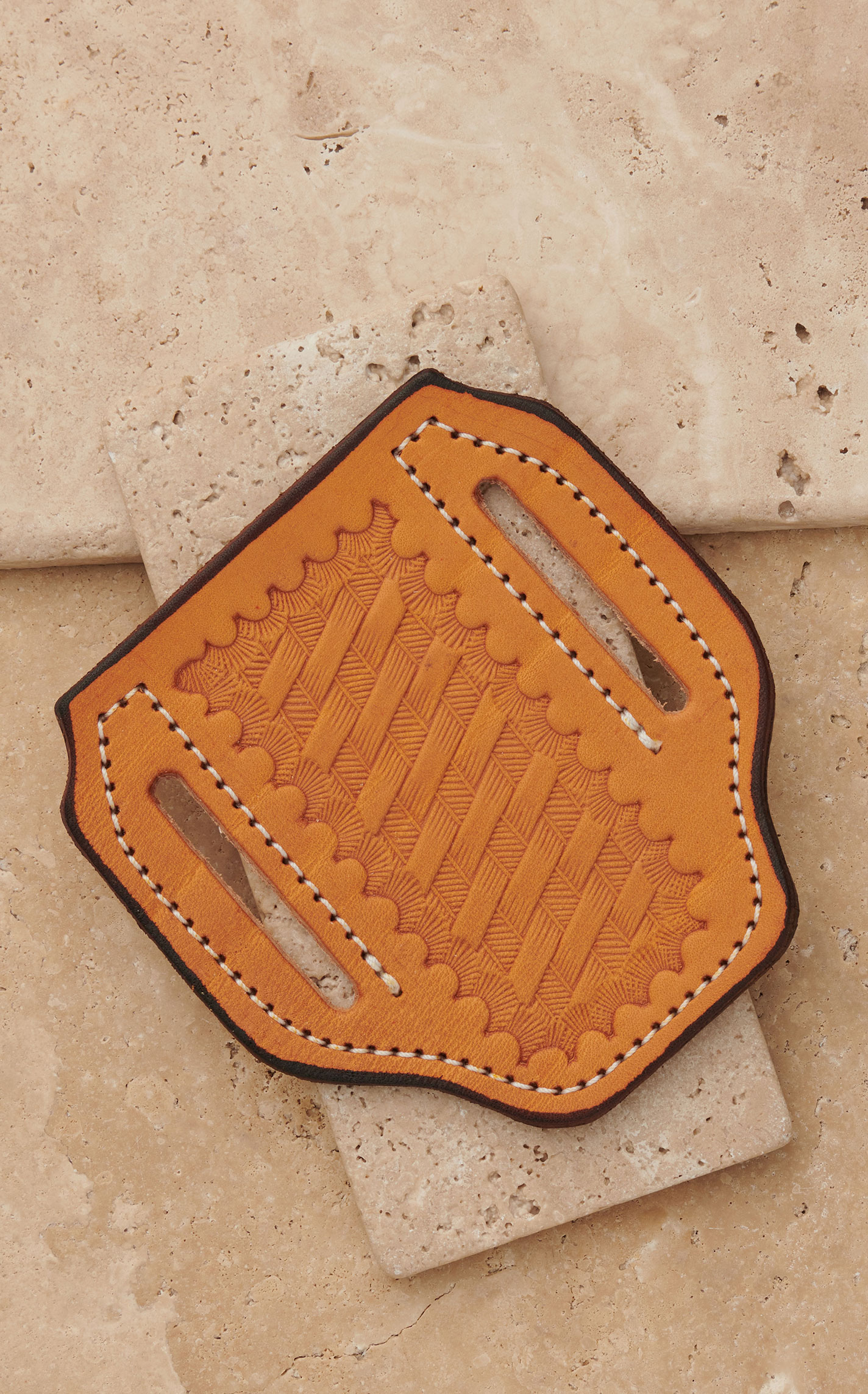 Slade Saddle Shop Basket Stamped Saddle Tan Leather Large Pancake Knife Sheath - Image 1