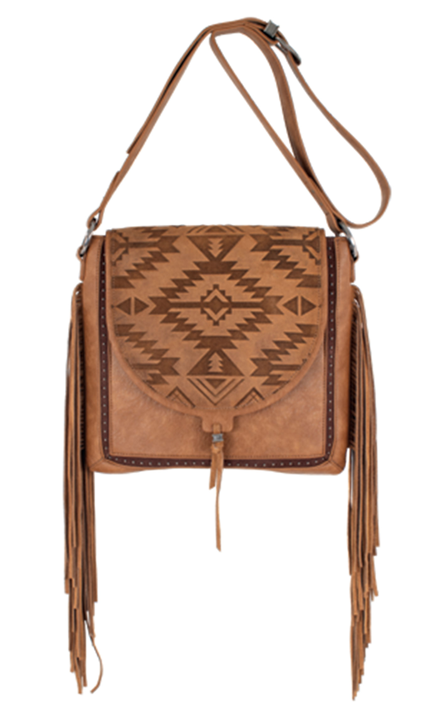 Catchfly Brown Sugar Aztec Flap Fringed Crossbody Bag - Image 1