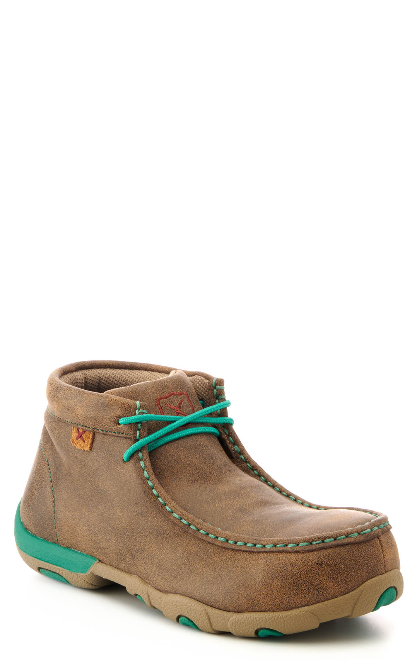 Twisted X Women's Brown Bomber with Turquoise Laces Chukka Driving Moc Alloy Toe Work Shoe - Image 1
