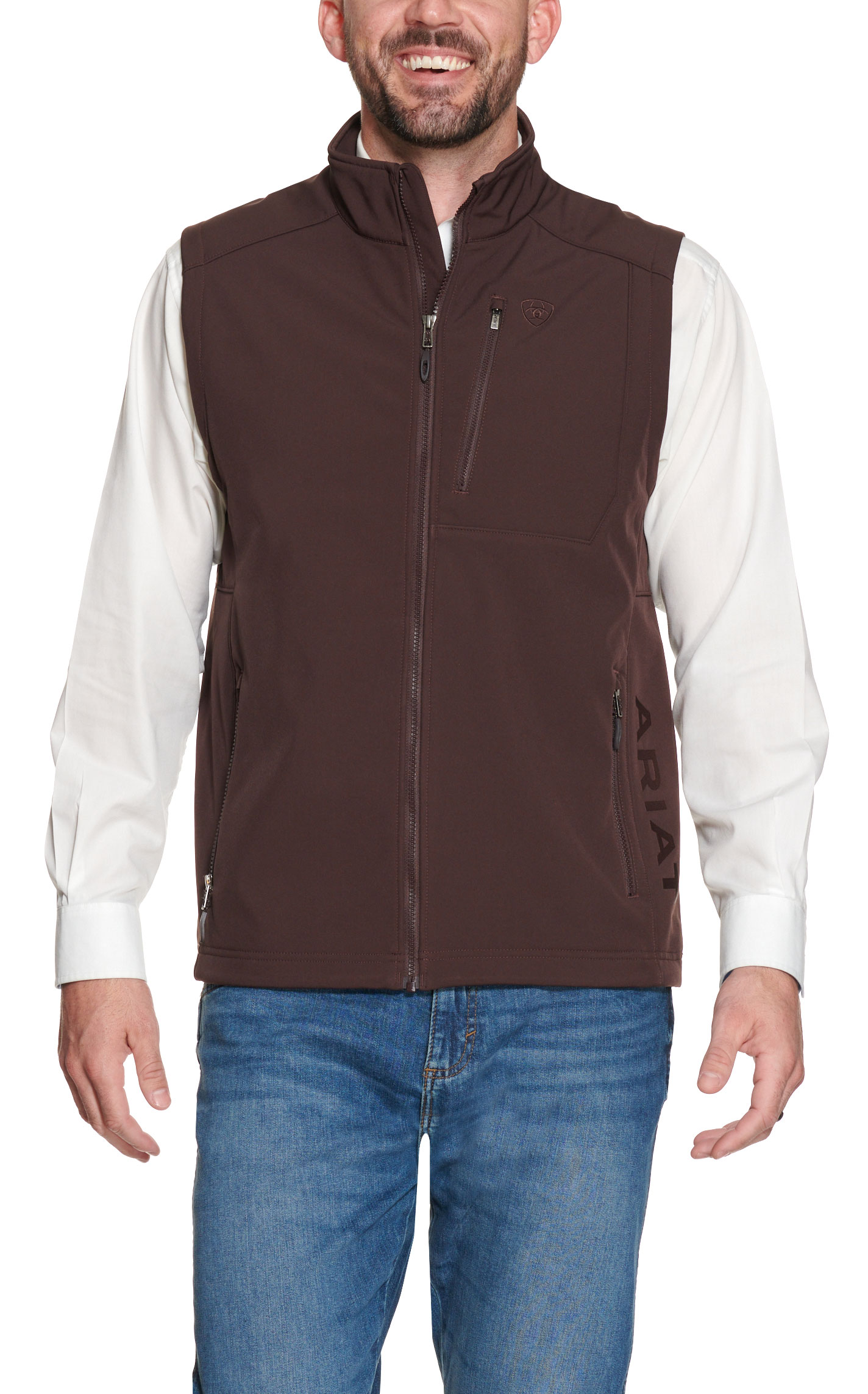 Ariat Men's Logo 2.0 Patriot Coffee Bean Brown with Flag Embroidery Softshell Vest - Image 1