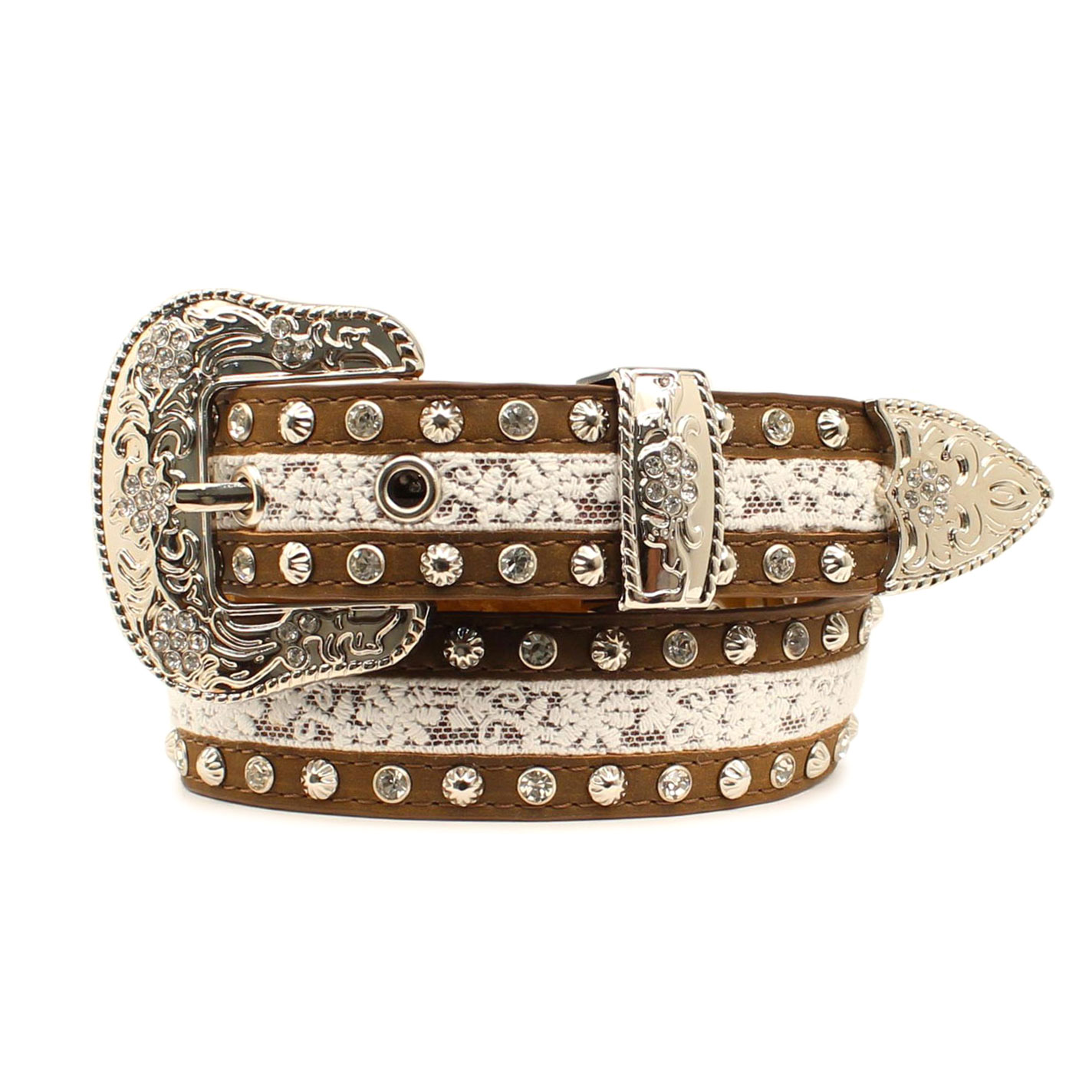 Ariat Girl's Leather & Cream Lace Western Belt - Image 1