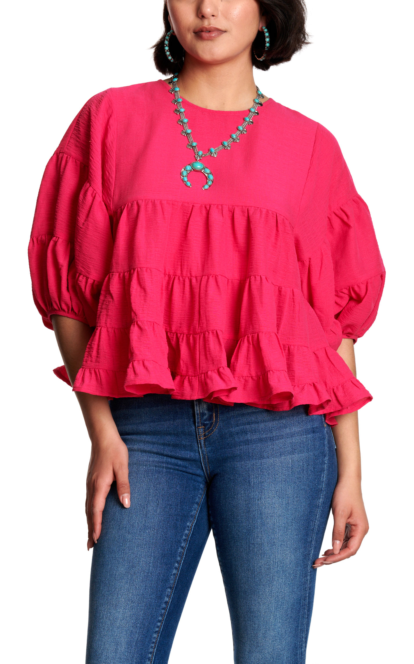 Rockin C Women’s Hot Pink Tiered Ruffle Top - Image 1